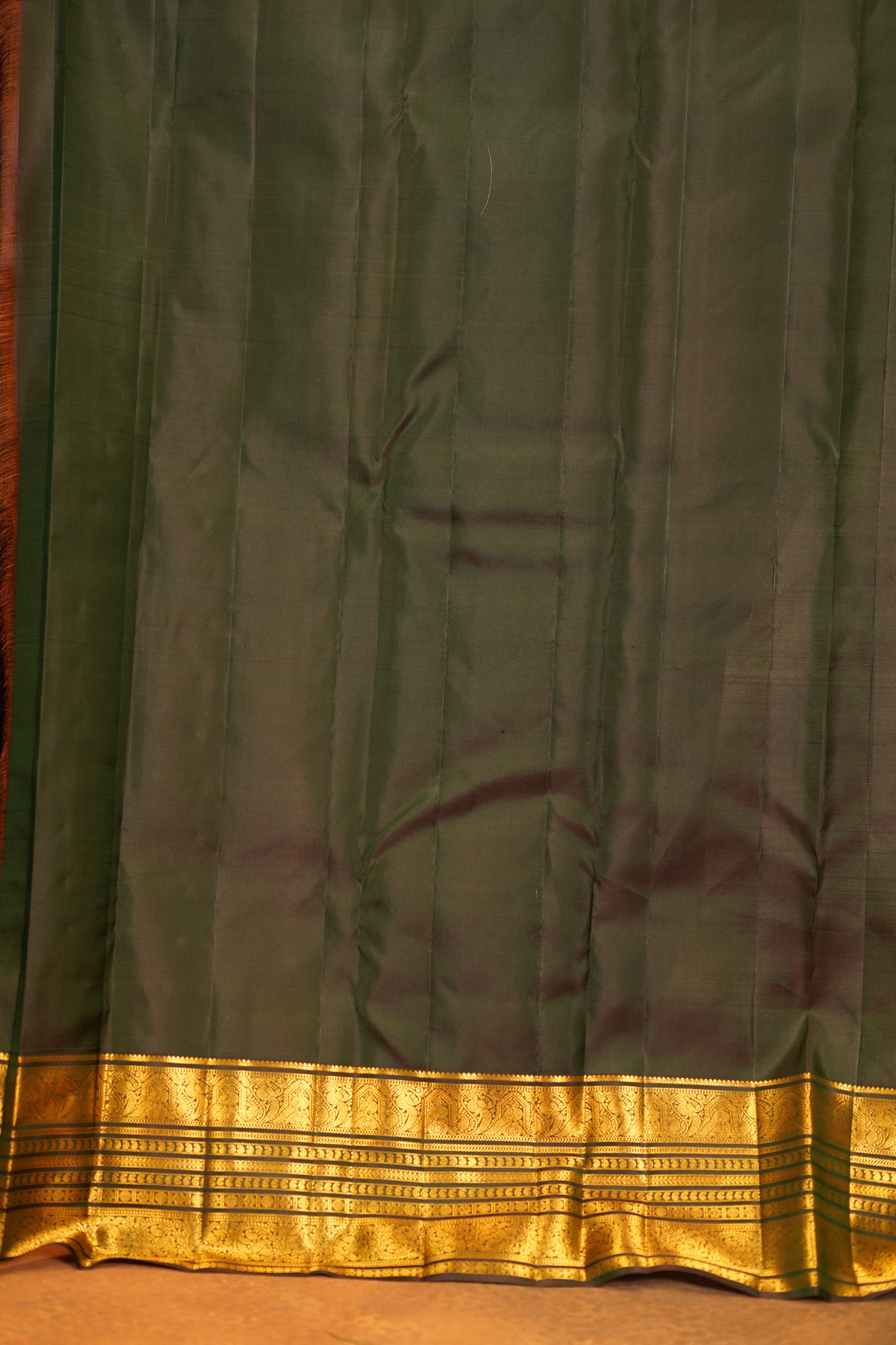 Rich Green Shaded Pure Kanjivaram Silk Saree with Brocade Golden Body