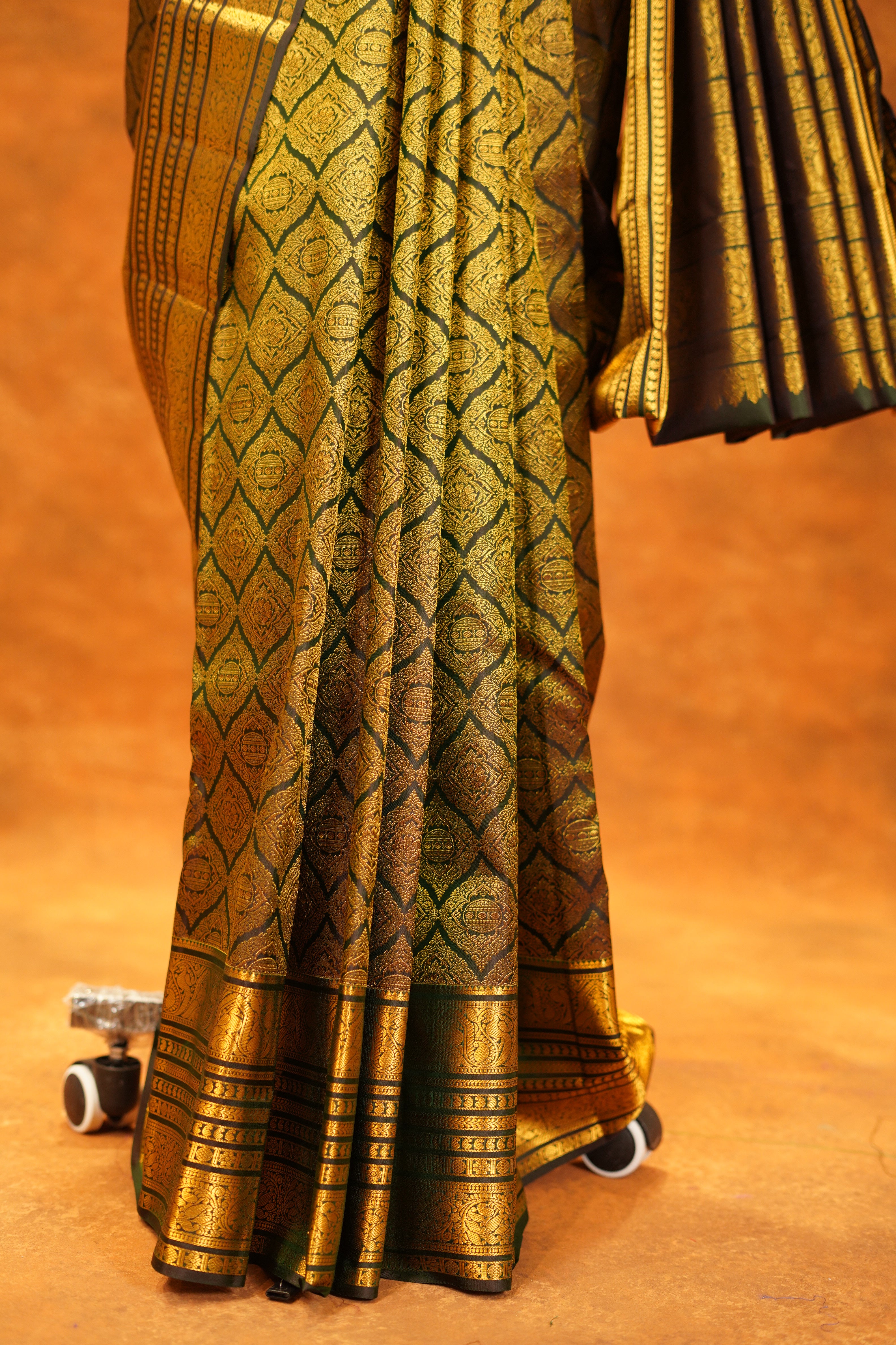 Rich Green Shaded Pure Kanjivaram Silk Saree with Brocade Golden Body