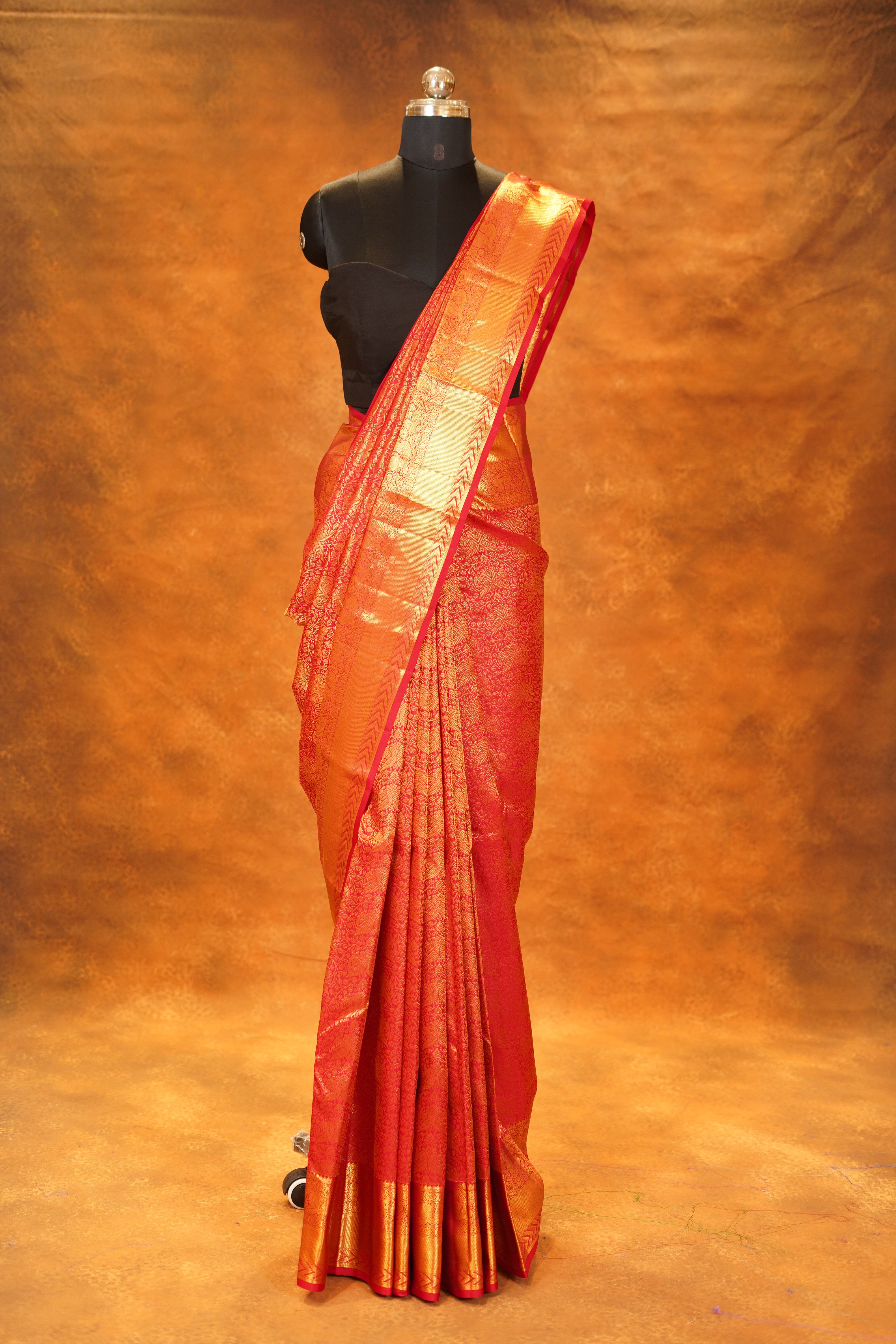 Vibrant Red Colour Pure Kanjivaram Silk Saree With Rich Gold Brocade Body