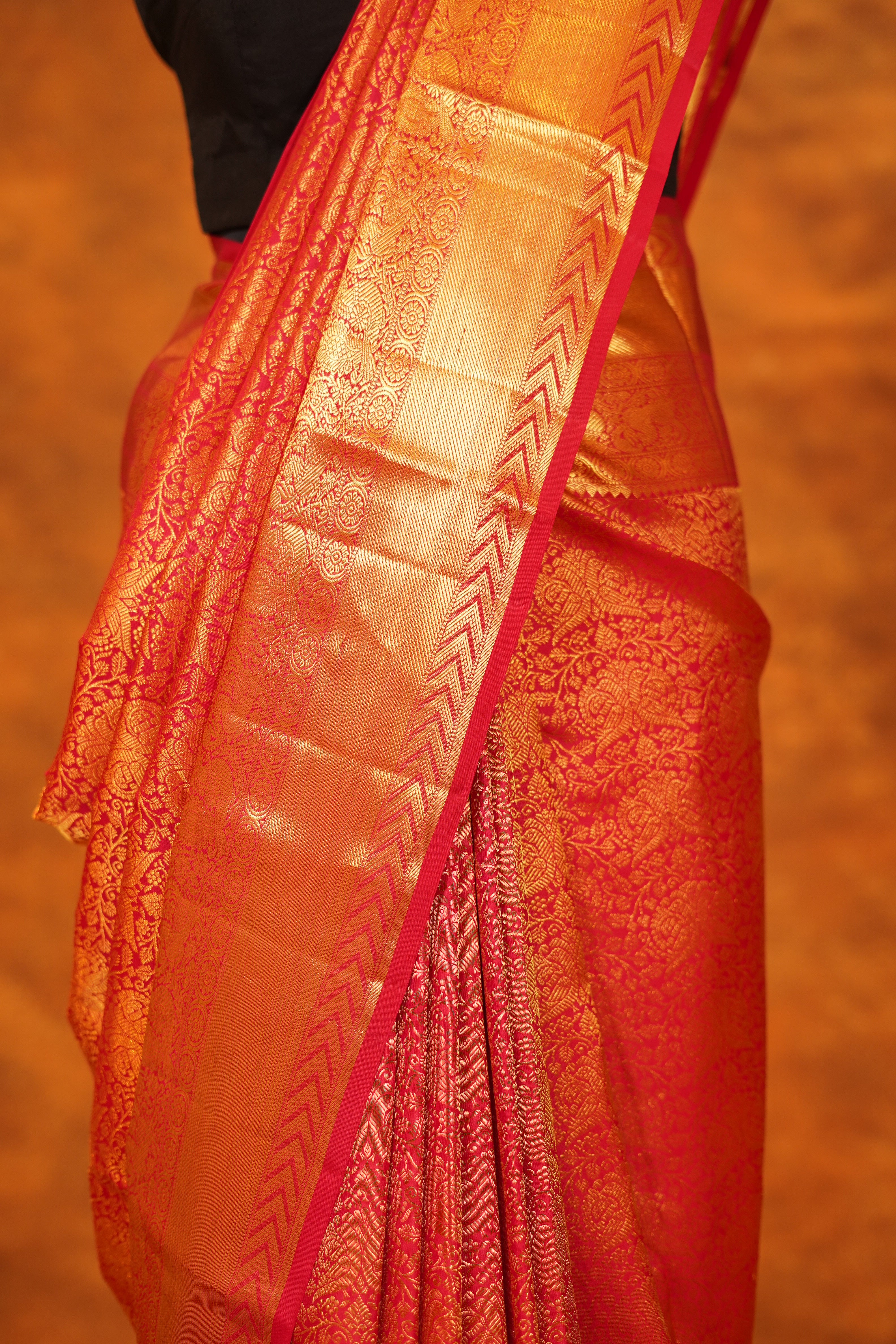 Vibrant Red Colour Pure Kanjivaram Silk Saree With Rich Gold Brocade Body