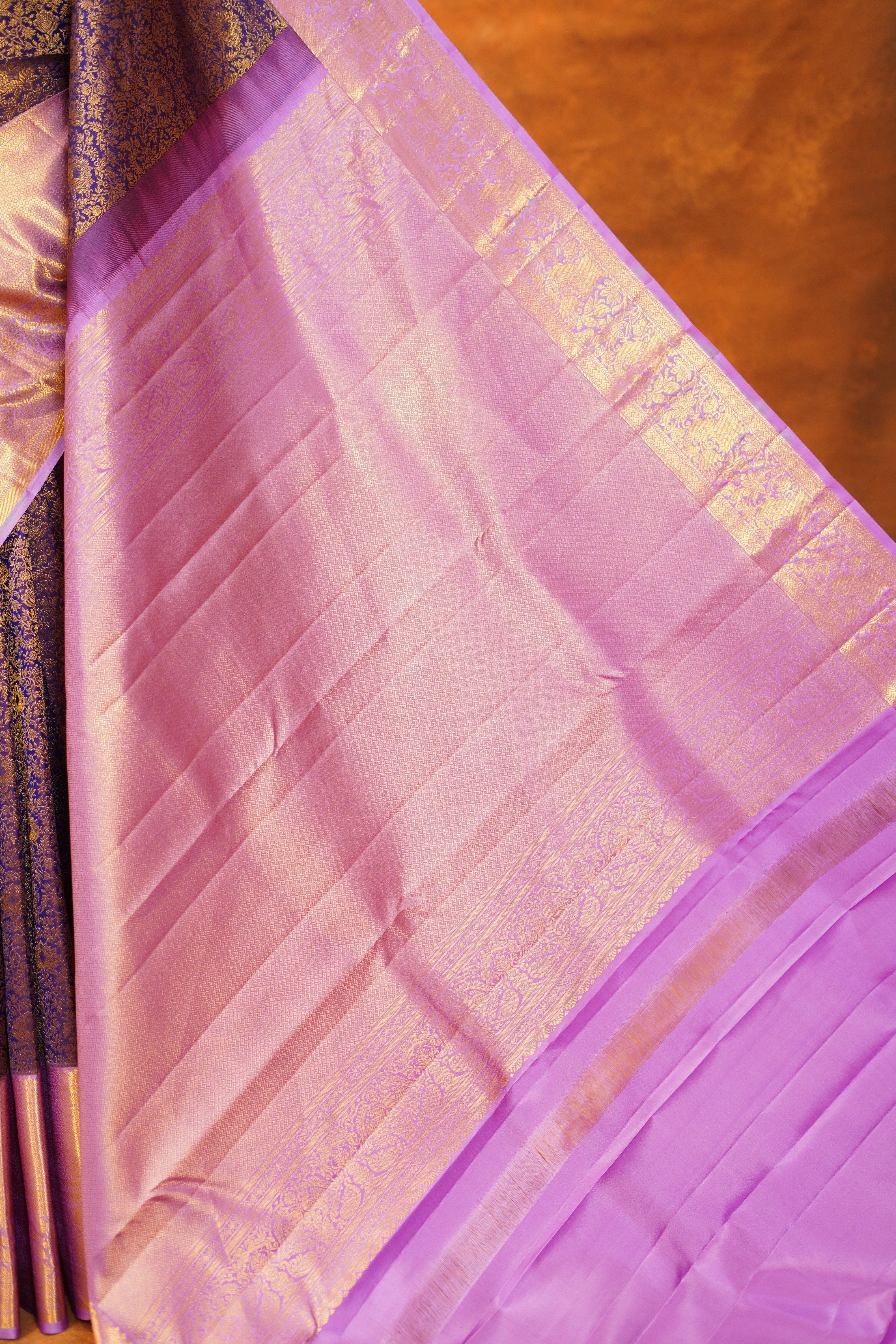 Purple Colour Pure Kanjivaram Silk Saree With Lavender Contrast