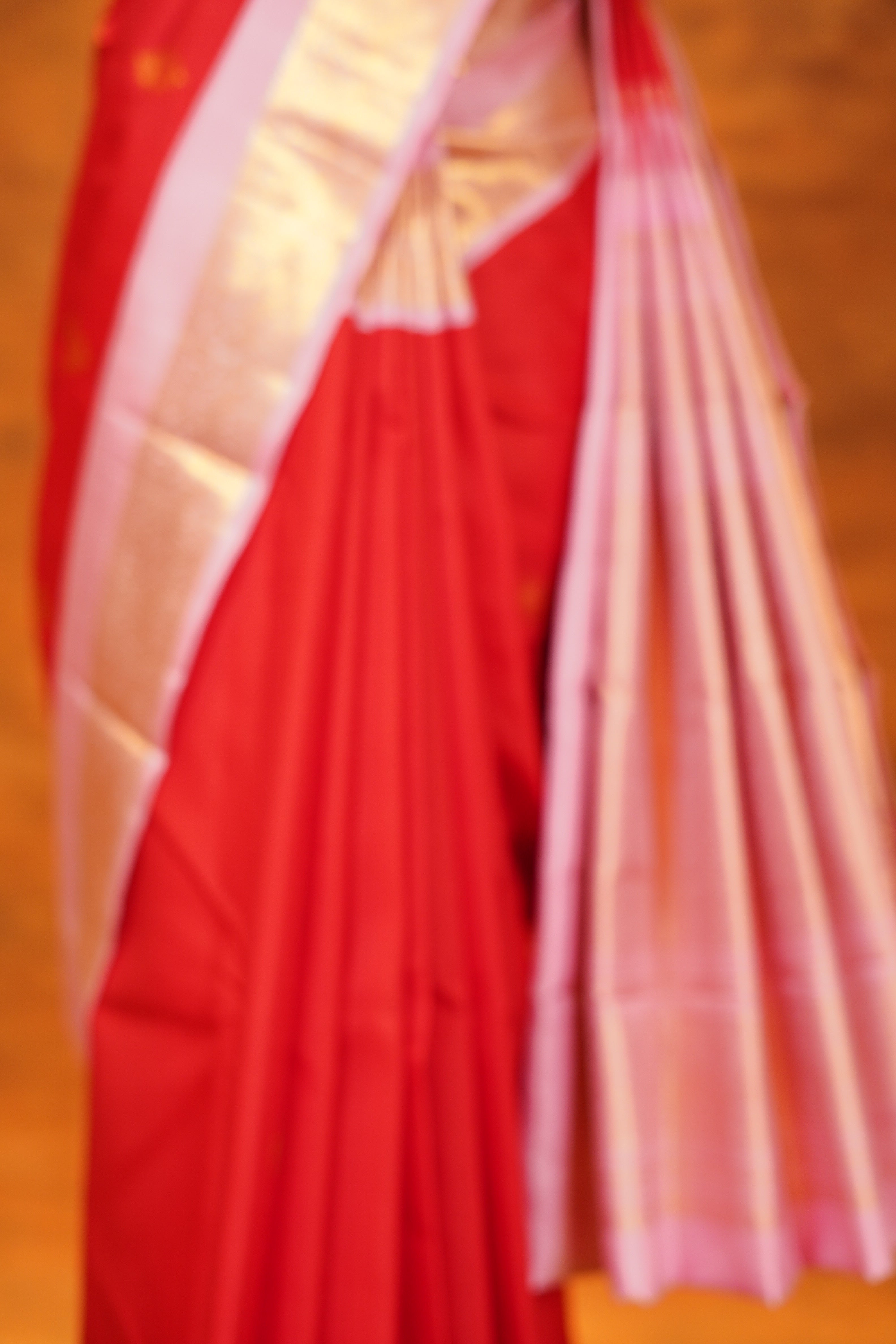 Red Colour Pure Kanjivaram Silk Saree With Baby Pink Contrast