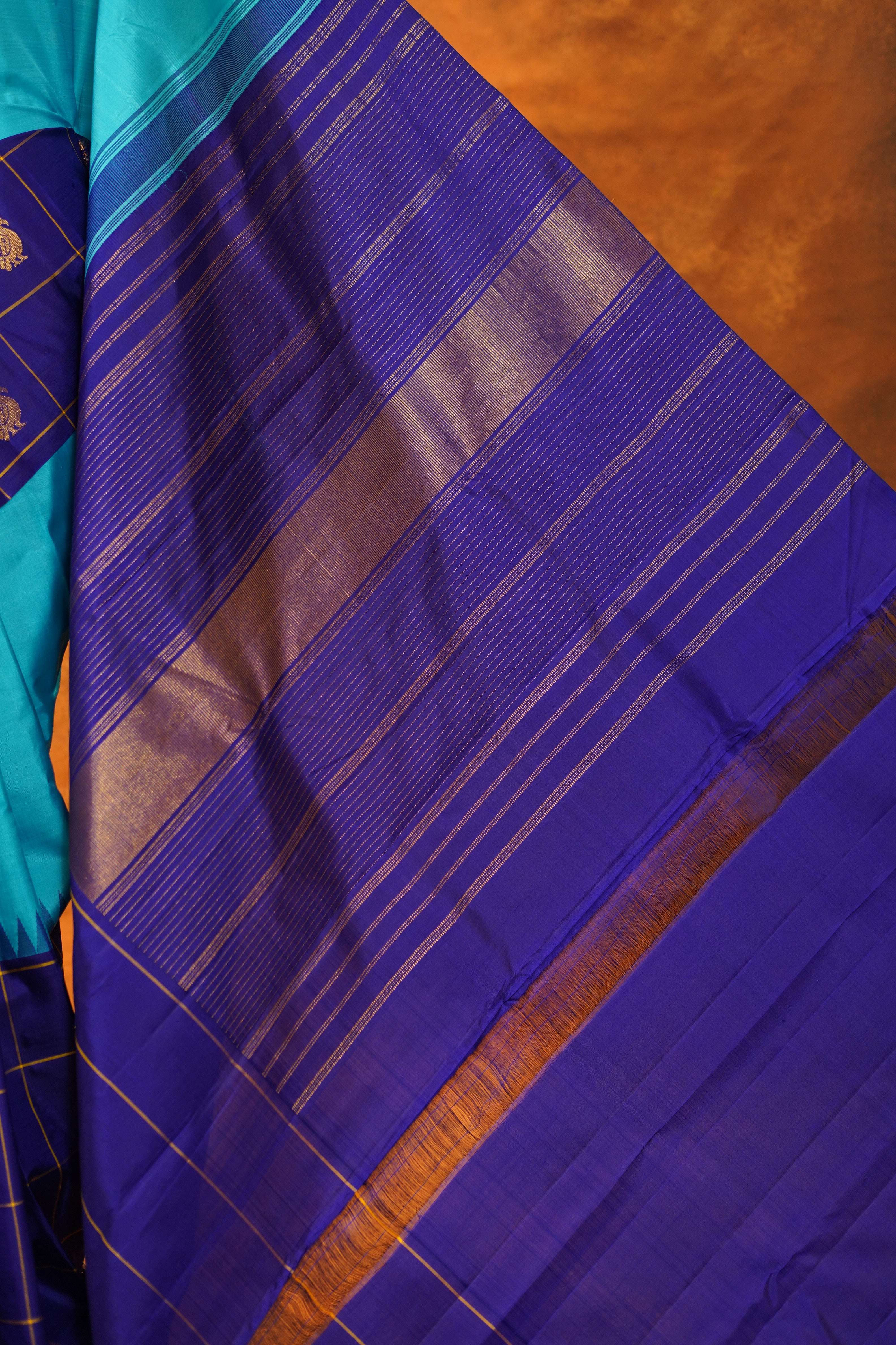 Sky Blue Colour Half And Half Pure Kanjivaram silk Saree with Royal Blue Contrast