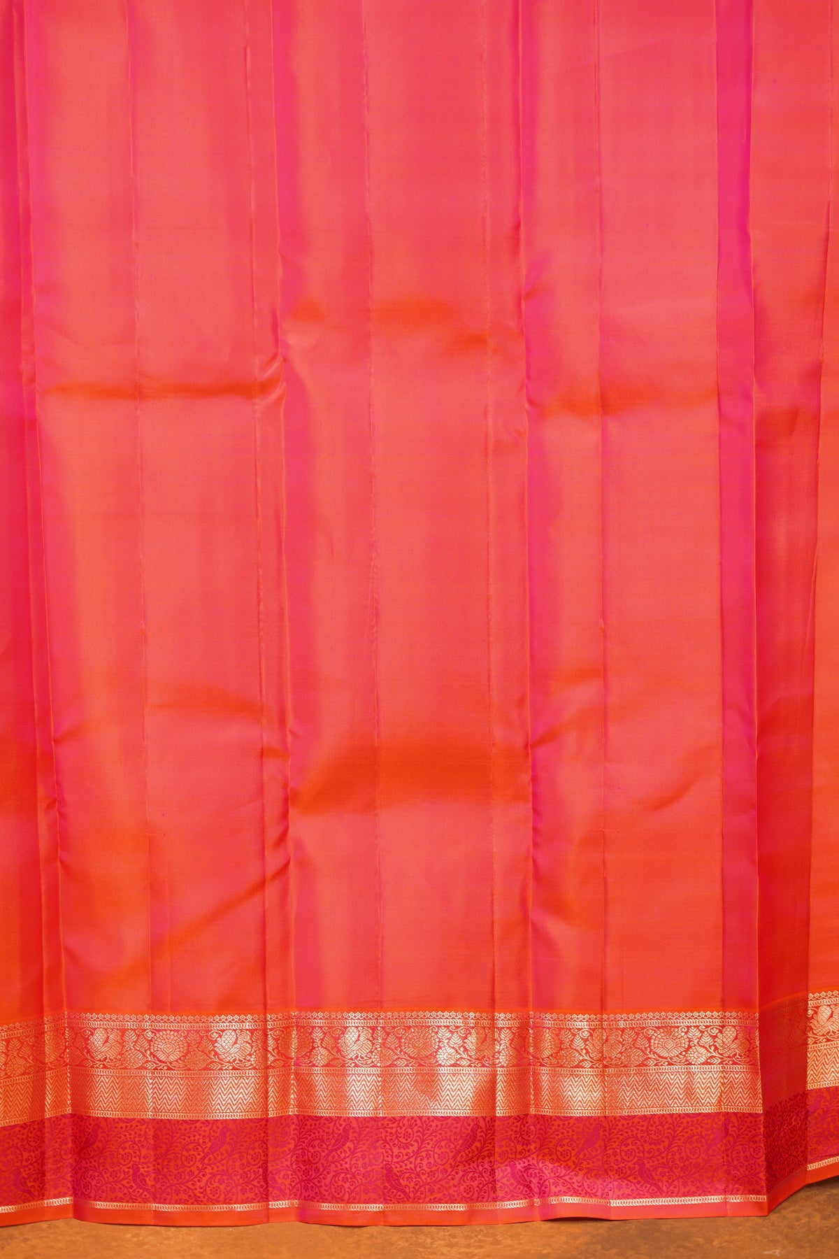 Dark Brown colour Pure Kanjivaram Silk Saree with Pink contrast