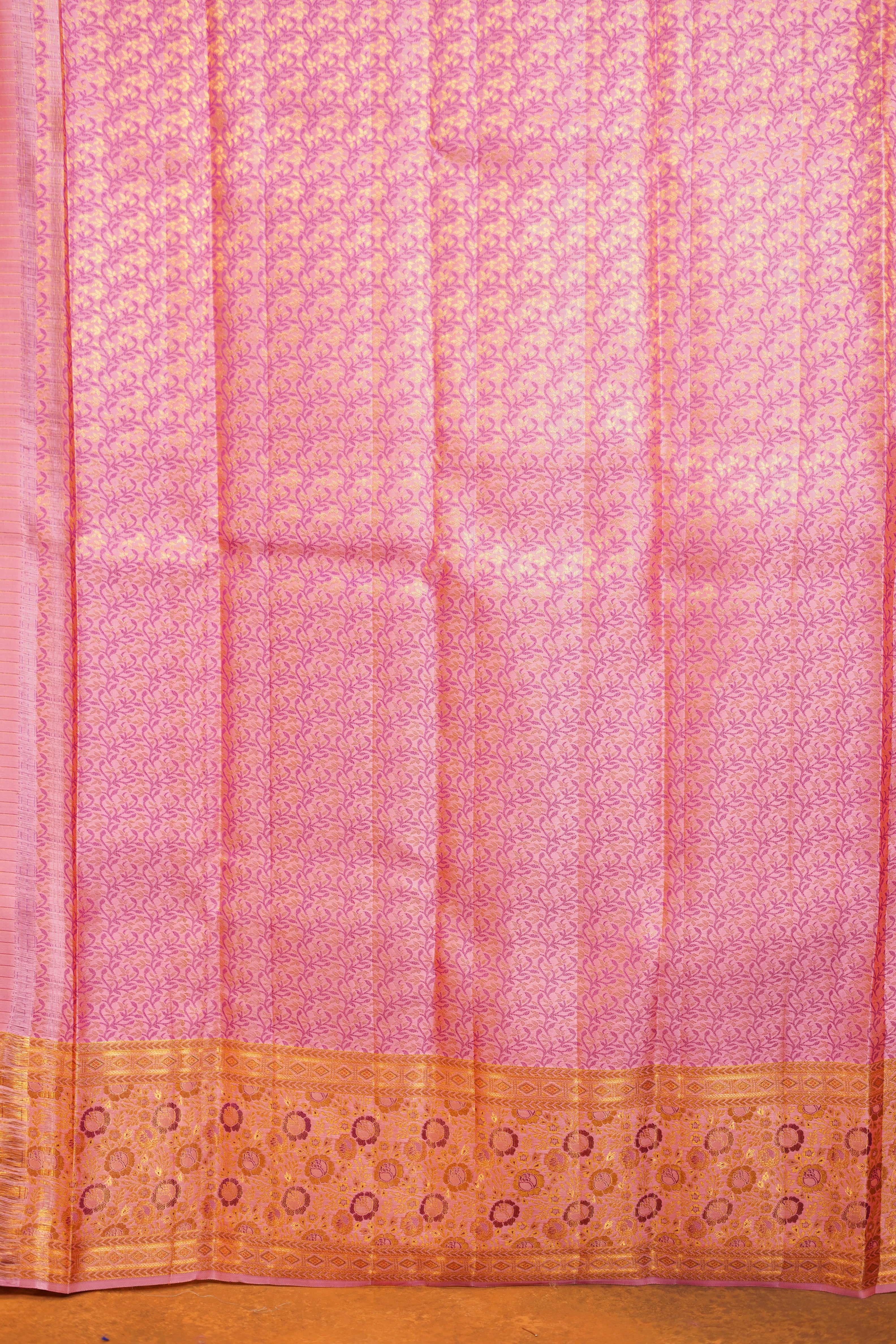 Light Magenta Colour Pure Kanjivaram Silk Saree with Pastel Pink Contrast