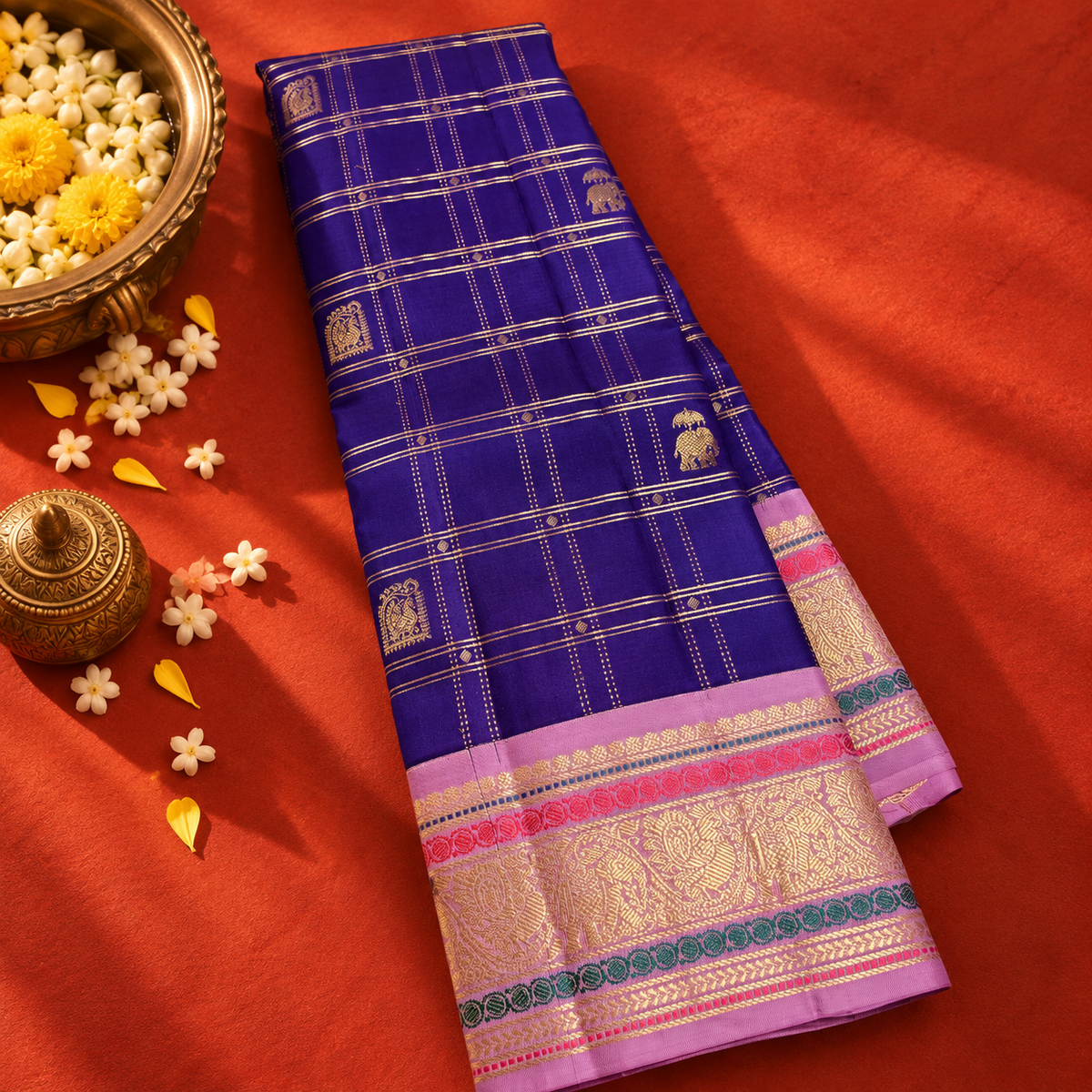 Purple Colour Saree with Lavender Traditional Border