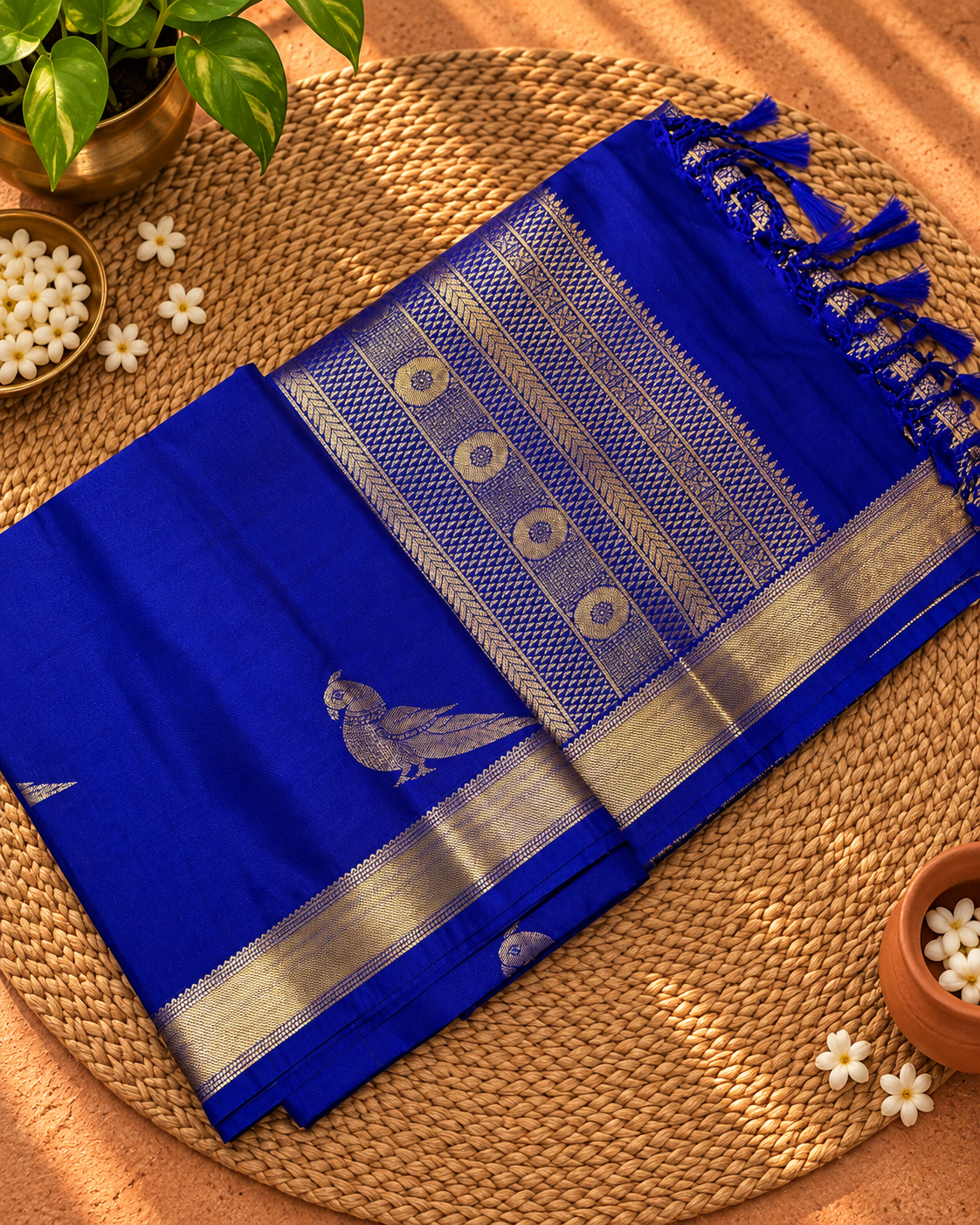 Royal Blue Colour Semi Soft Silk Saree with Parrot Butta