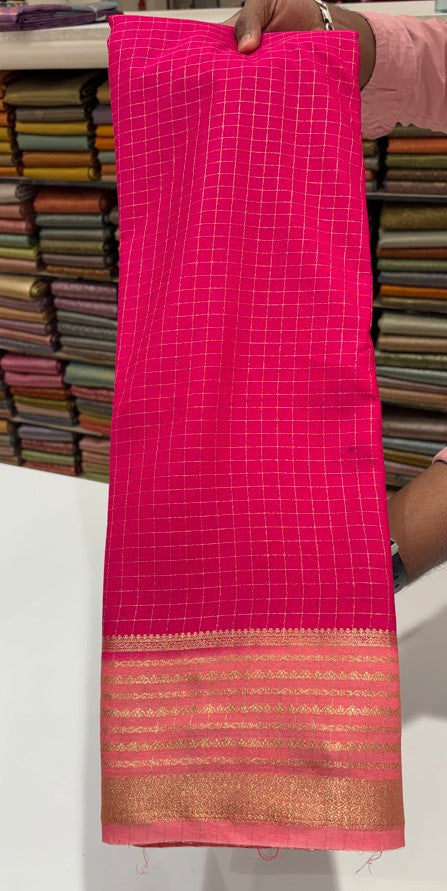 Soft Pink color with Peach Border and Zari Check Detailing – Perfect for Daily or Office Wear