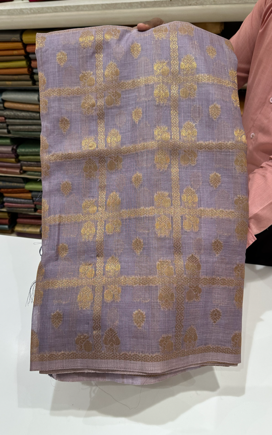 Charming Lavender Raw Silk Saree with Fine Gold Zari Work for Everyday & Office Wear- Lightweight