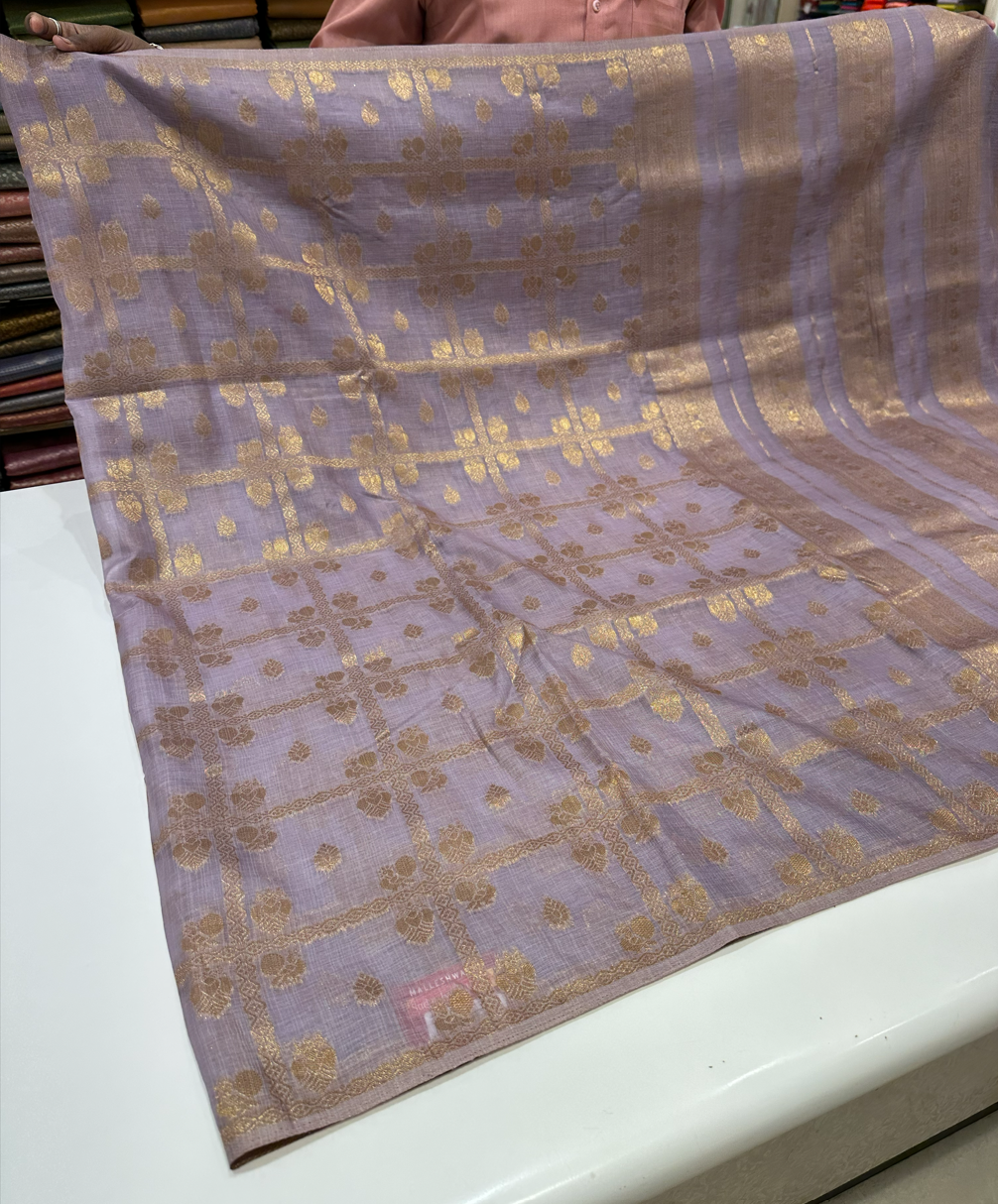 Charming Lavender Raw Silk Saree with Fine Gold Zari Work for Everyday & Office Wear- Lightweight
