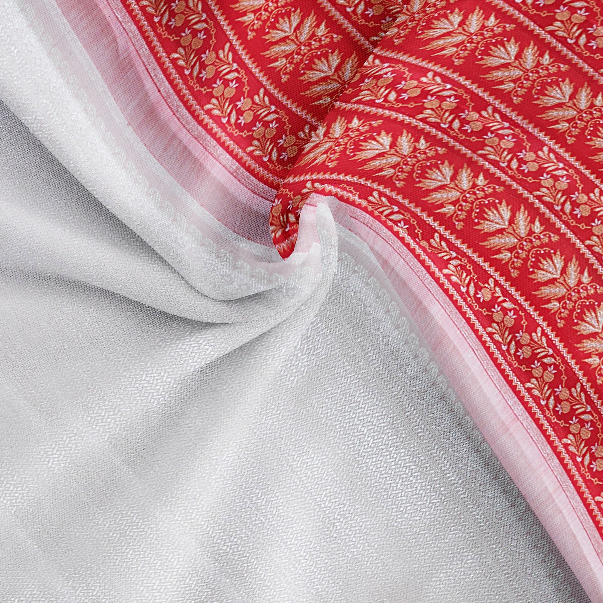 Red Brocade Kanjivaram Silk Saree with White Peach Border Timeless