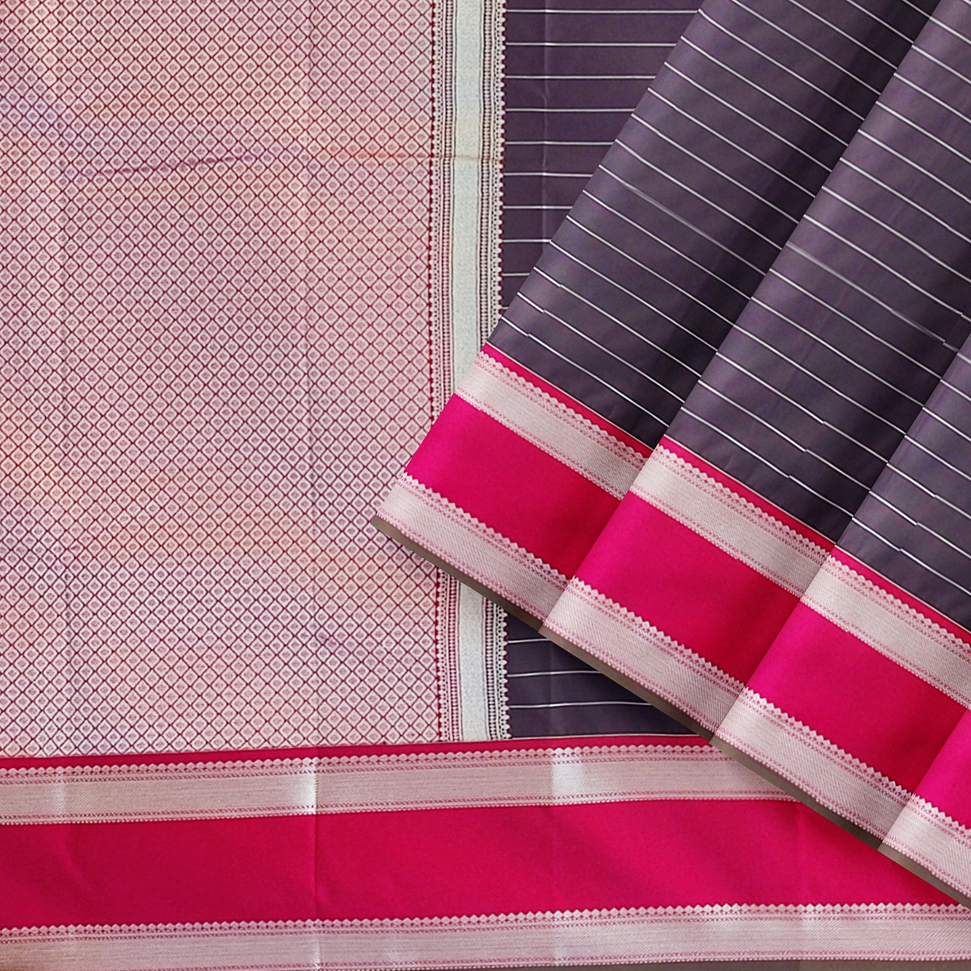 "Coffee Brown Semi Silk Saree with Pink Bentex Border – Stylish Ethnic Fashion" - New Sudarshan Silks`
