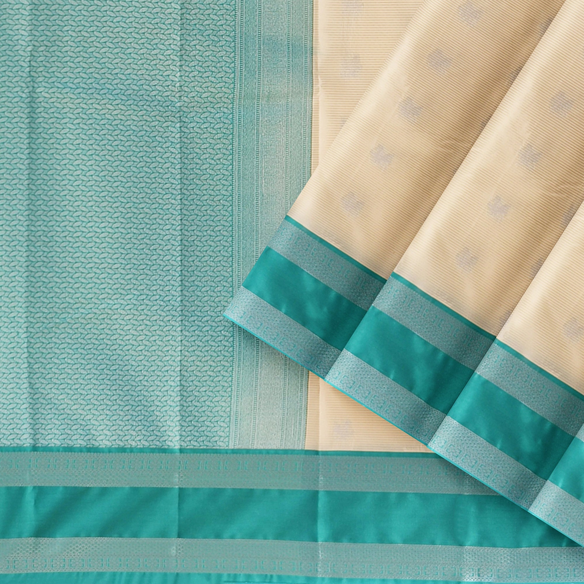 "Cream Semi Silk Saree with Rama Blue Border – Elegant Ethnic Wear" - New Sudarshan Silks`