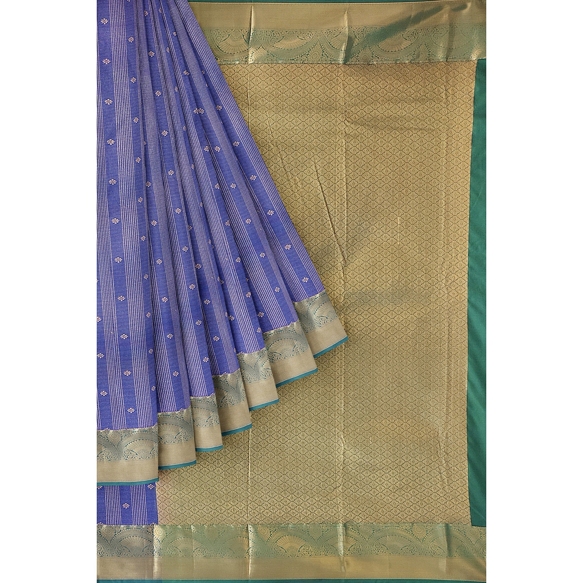 "Blue Zari Semi Silk Saree with Green Border – Elegant Ethnic Wear" - New Sudarshan Silks`