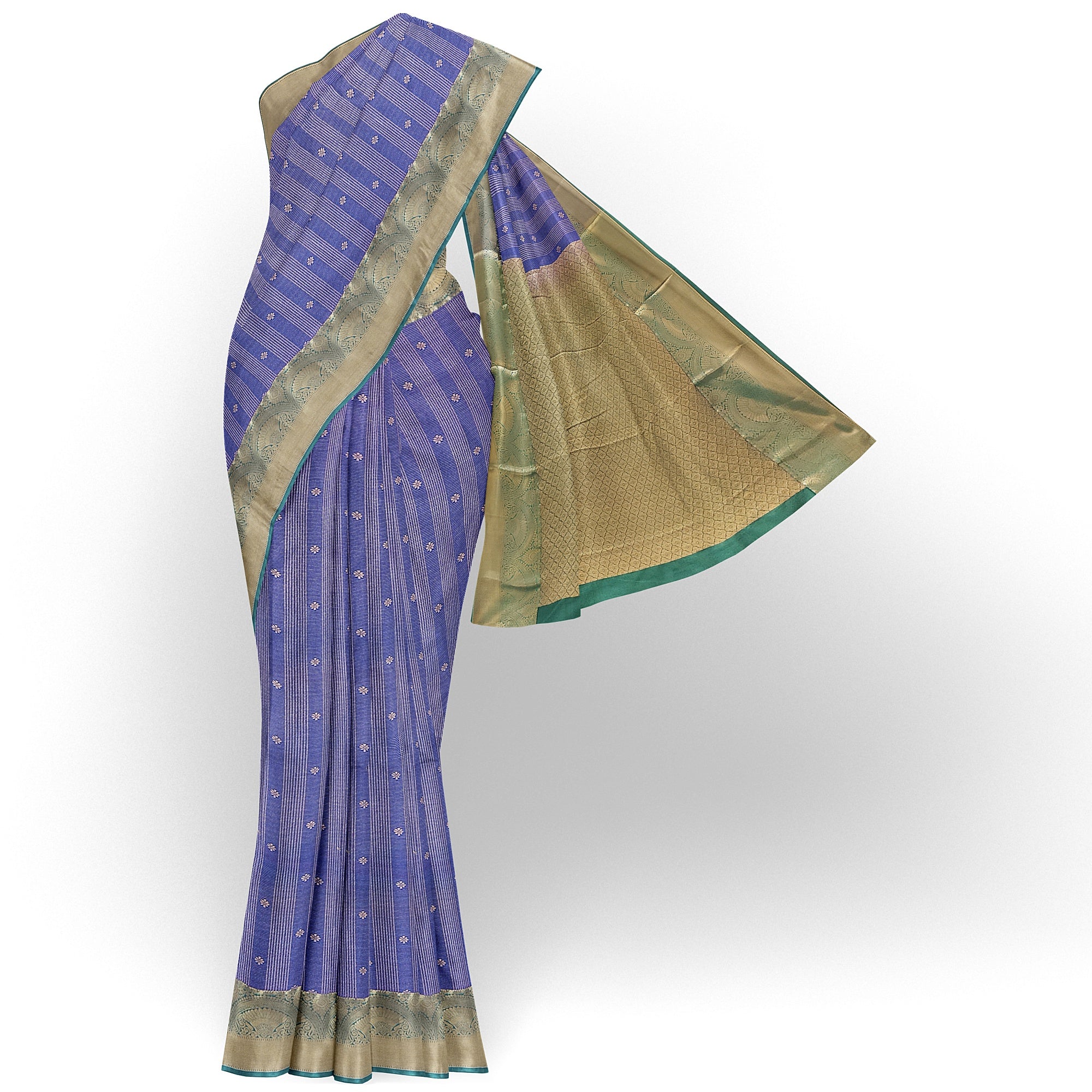"Blue Zari Semi Silk Saree with Green Border – Elegant Ethnic Wear" - New Sudarshan Silks`