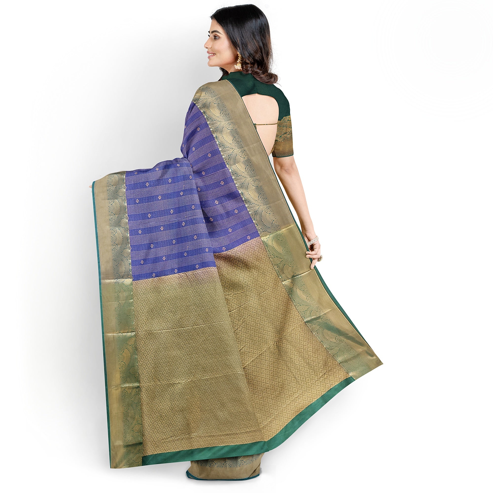 "Blue Zari Semi Silk Saree with Green Border – Elegant Ethnic Wear" - New Sudarshan Silks`