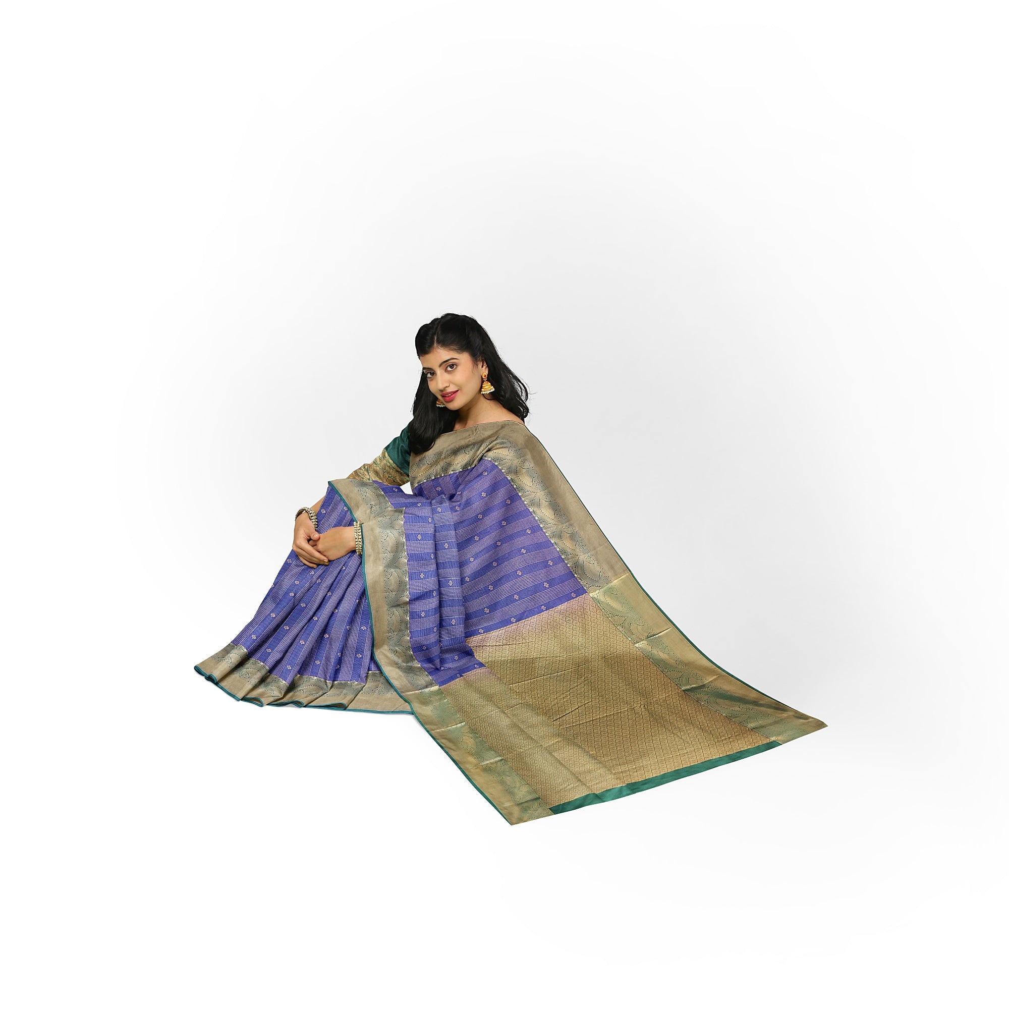 "Blue Zari Semi Silk Saree with Green Border – Elegant Ethnic Wear" - New Sudarshan Silks`