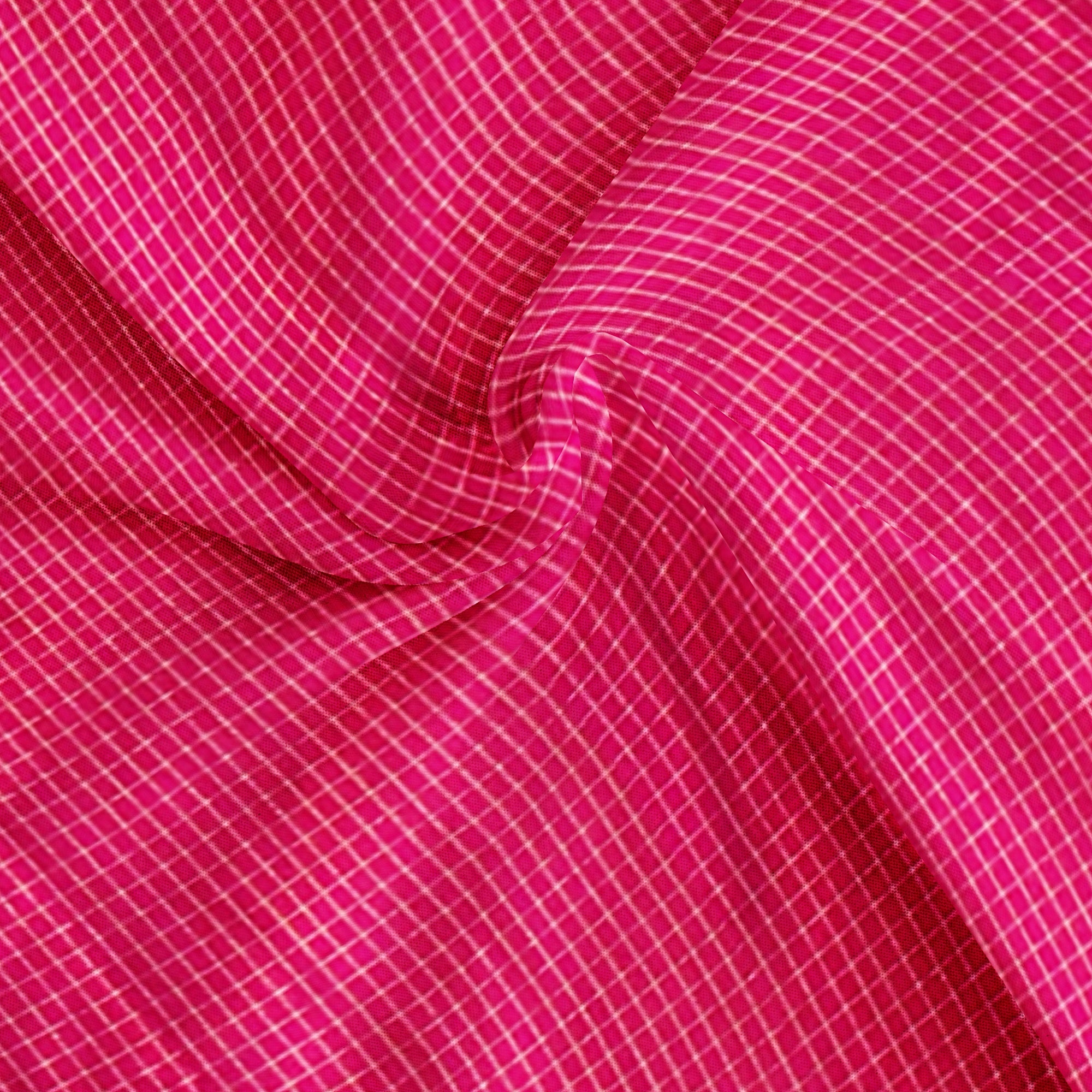 "Dark Pink Checks Crepe Raw Silk Saree with Purple Border – Traditional Elegance" - New Sudarshan Silks`