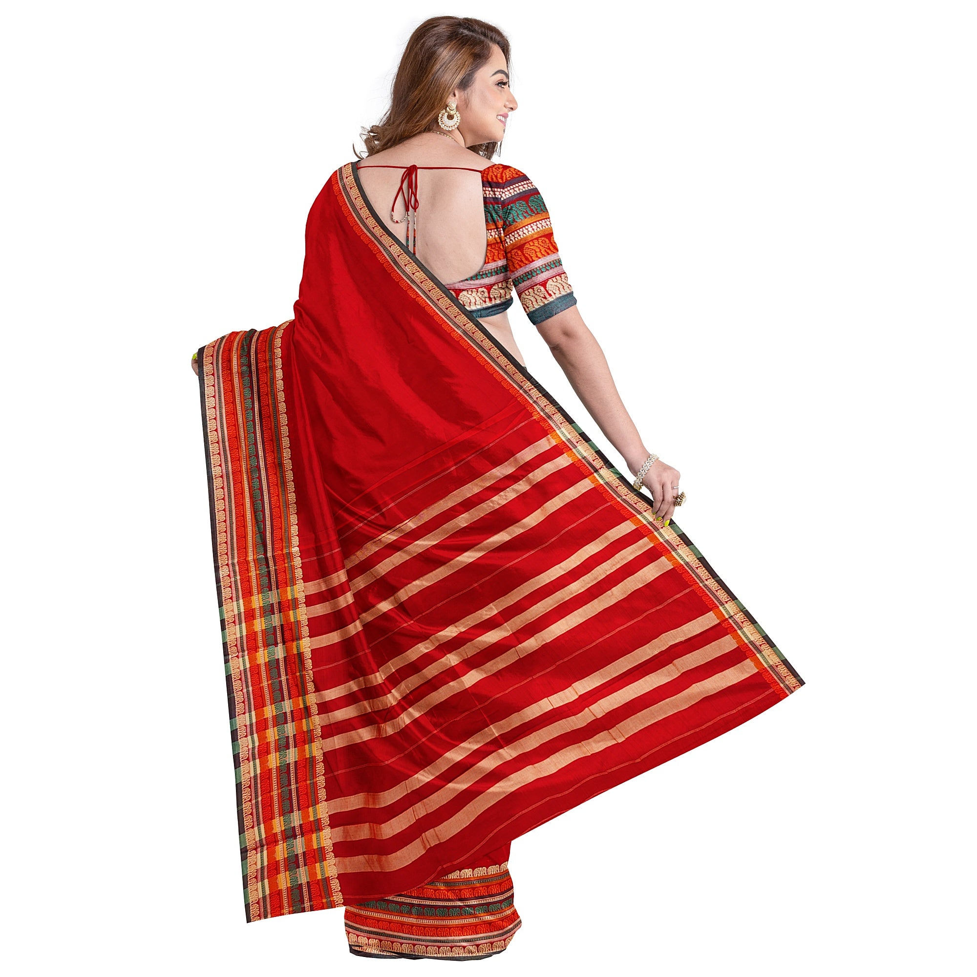 Red Cotton Saree – Plain Body with Traditional Border – Shop Online