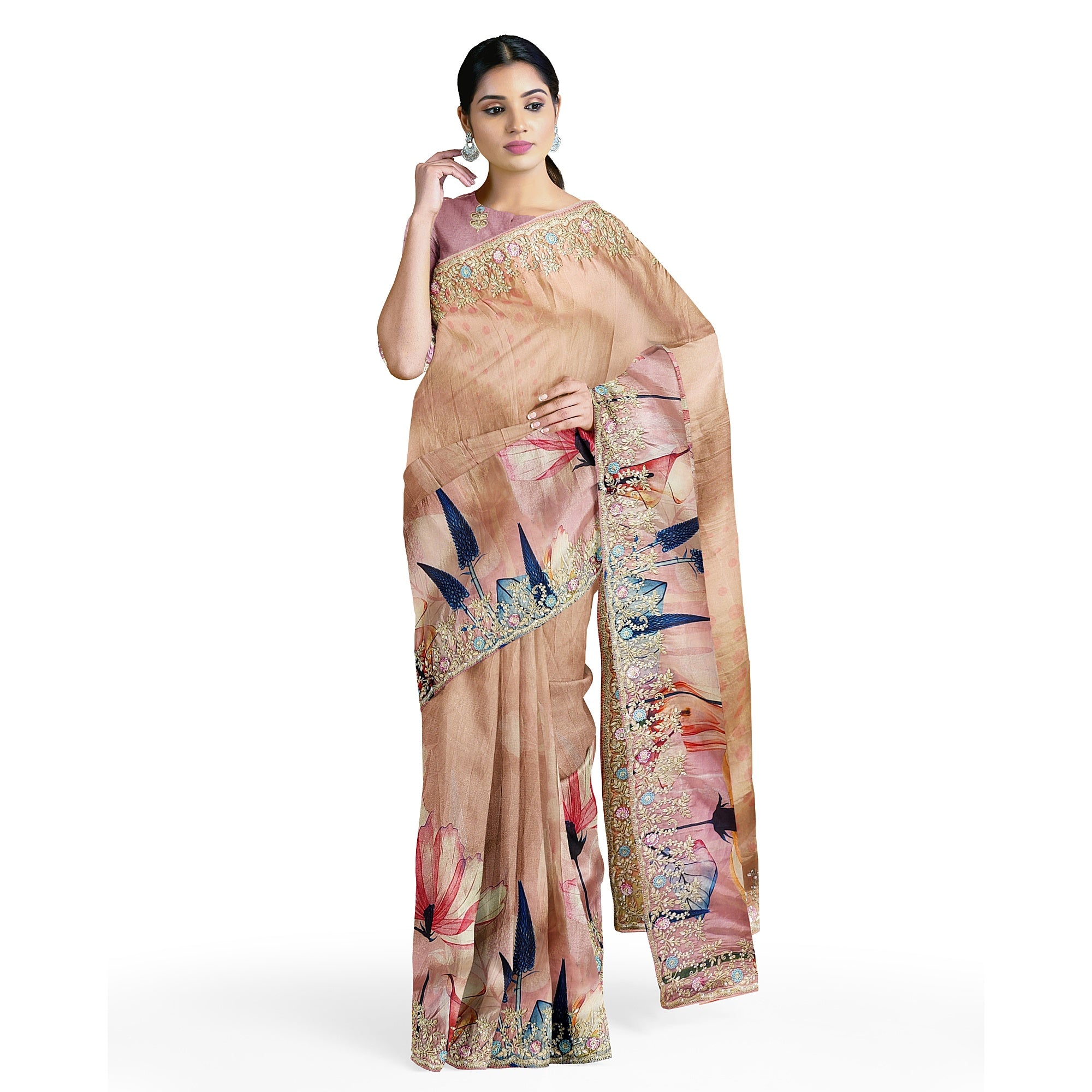 Baby Pink Floral Fancy Saree with Delicate Embroidery – Elegant Ethnic Saree Online