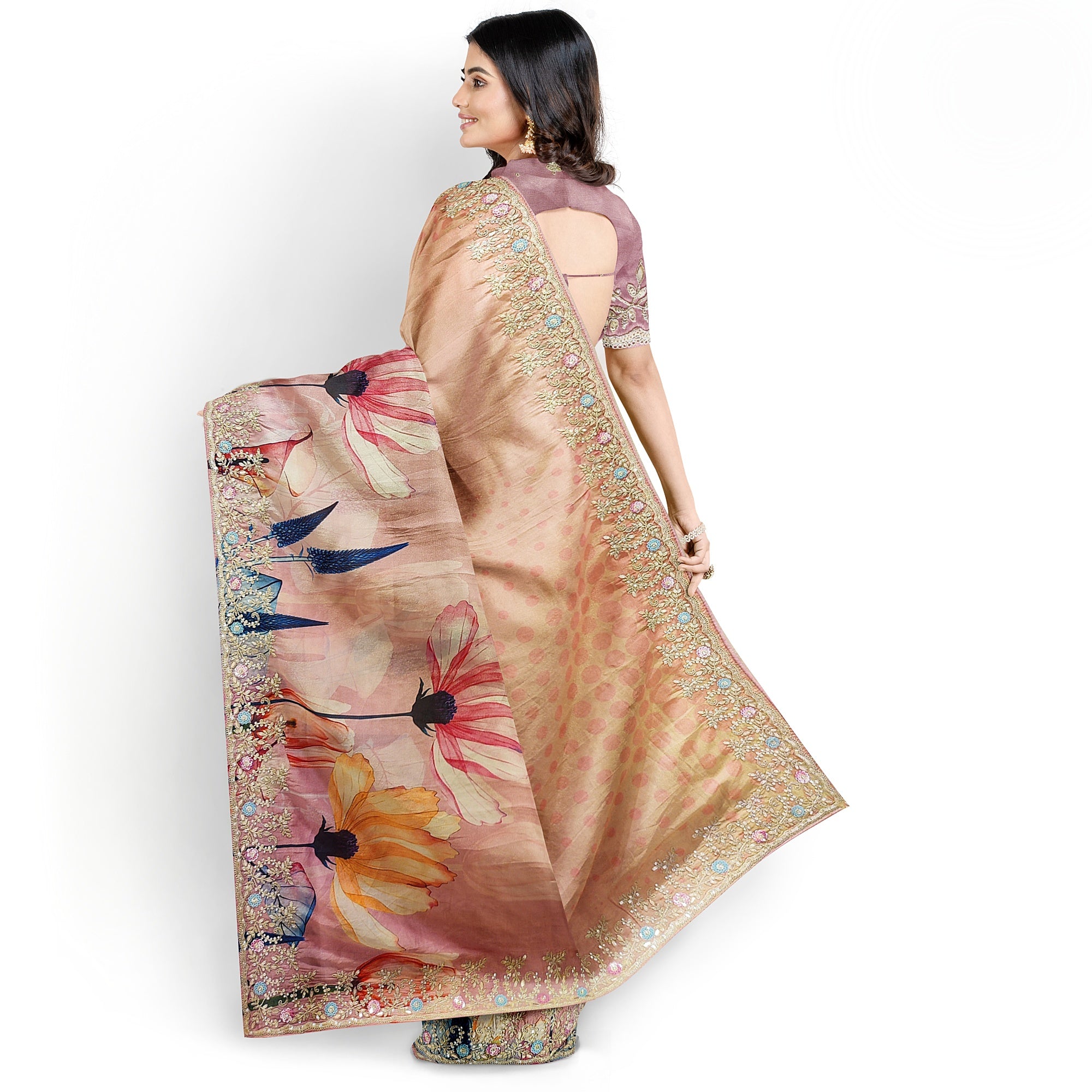 Baby Pink Floral Fancy Saree with Delicate Embroidery – Elegant Ethnic Saree Online