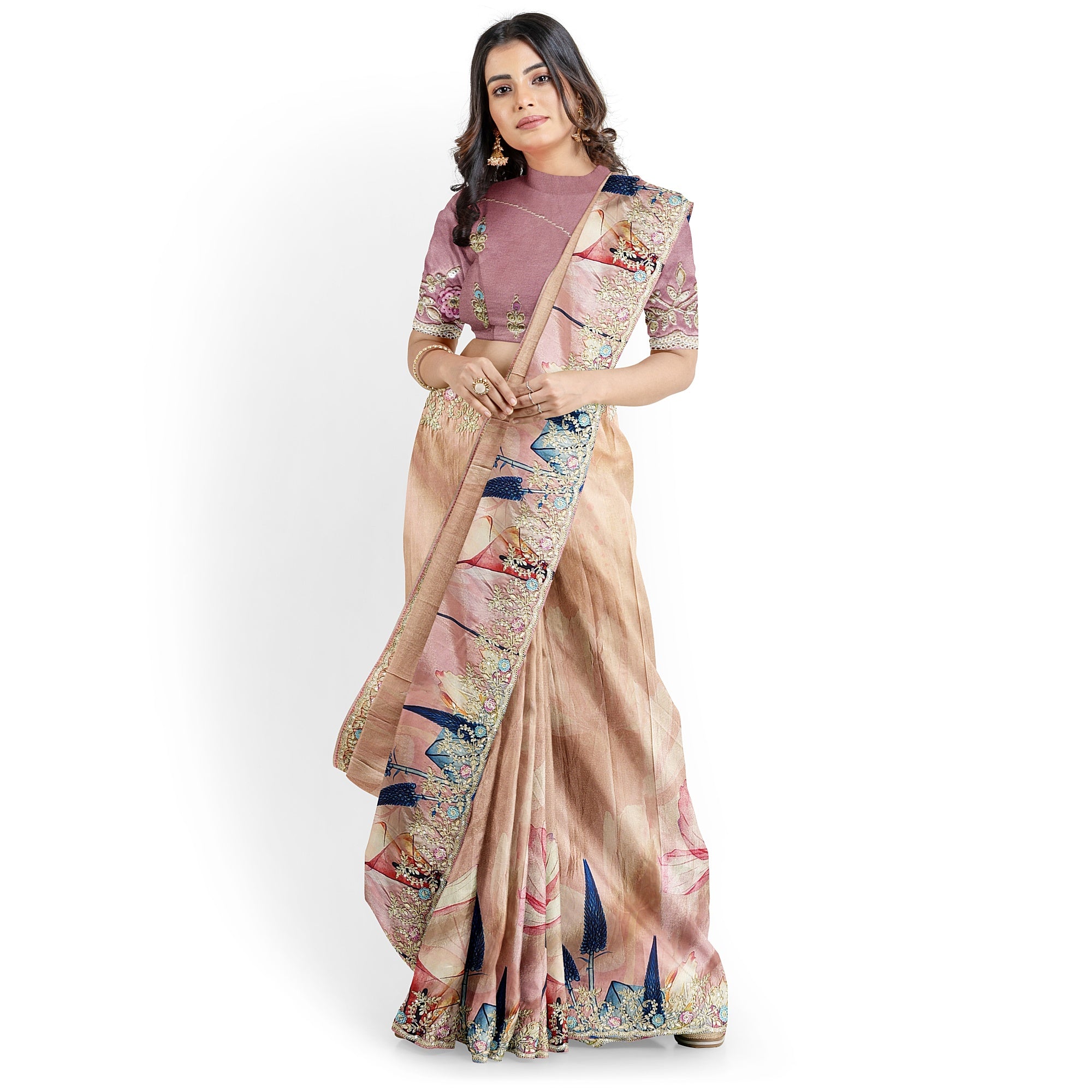 Baby Pink Floral Fancy Saree with Delicate Embroidery – Elegant Ethnic Saree Online