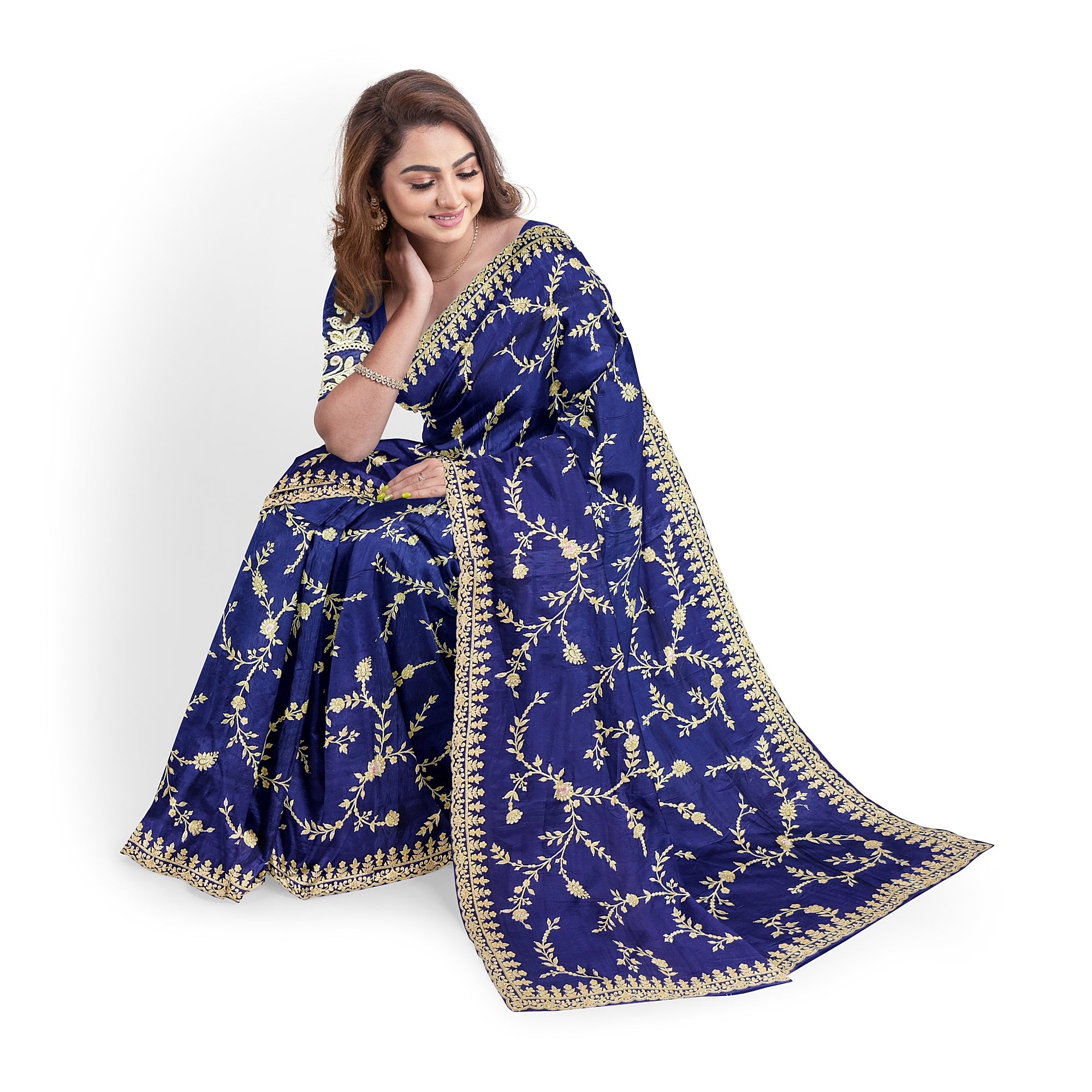 Purple Fancy Saree with Elegant Embroidery Work – Fancy Party Wear Saree Online