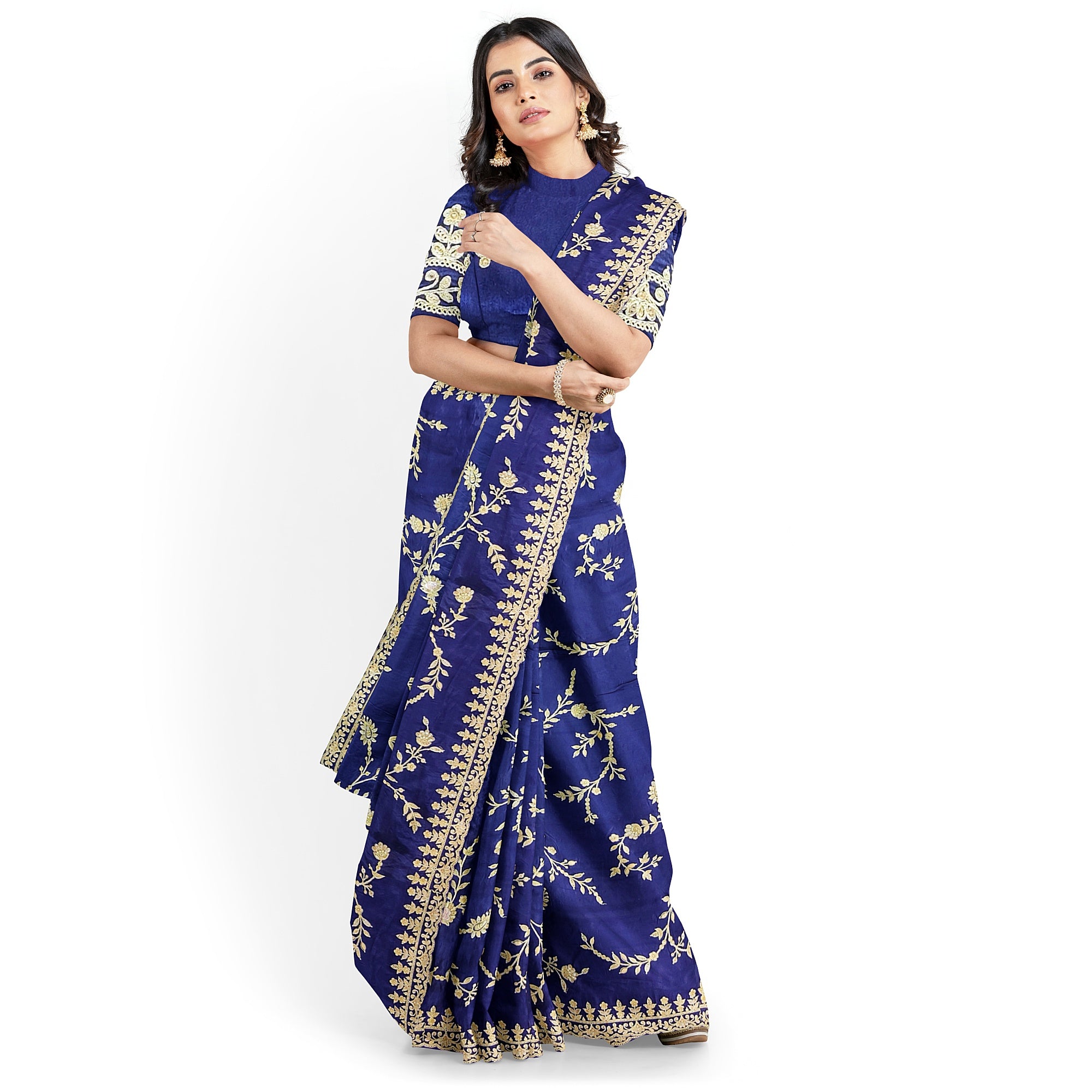 Purple Fancy Saree with Elegant Embroidery Work – Fancy Party Wear Saree Online