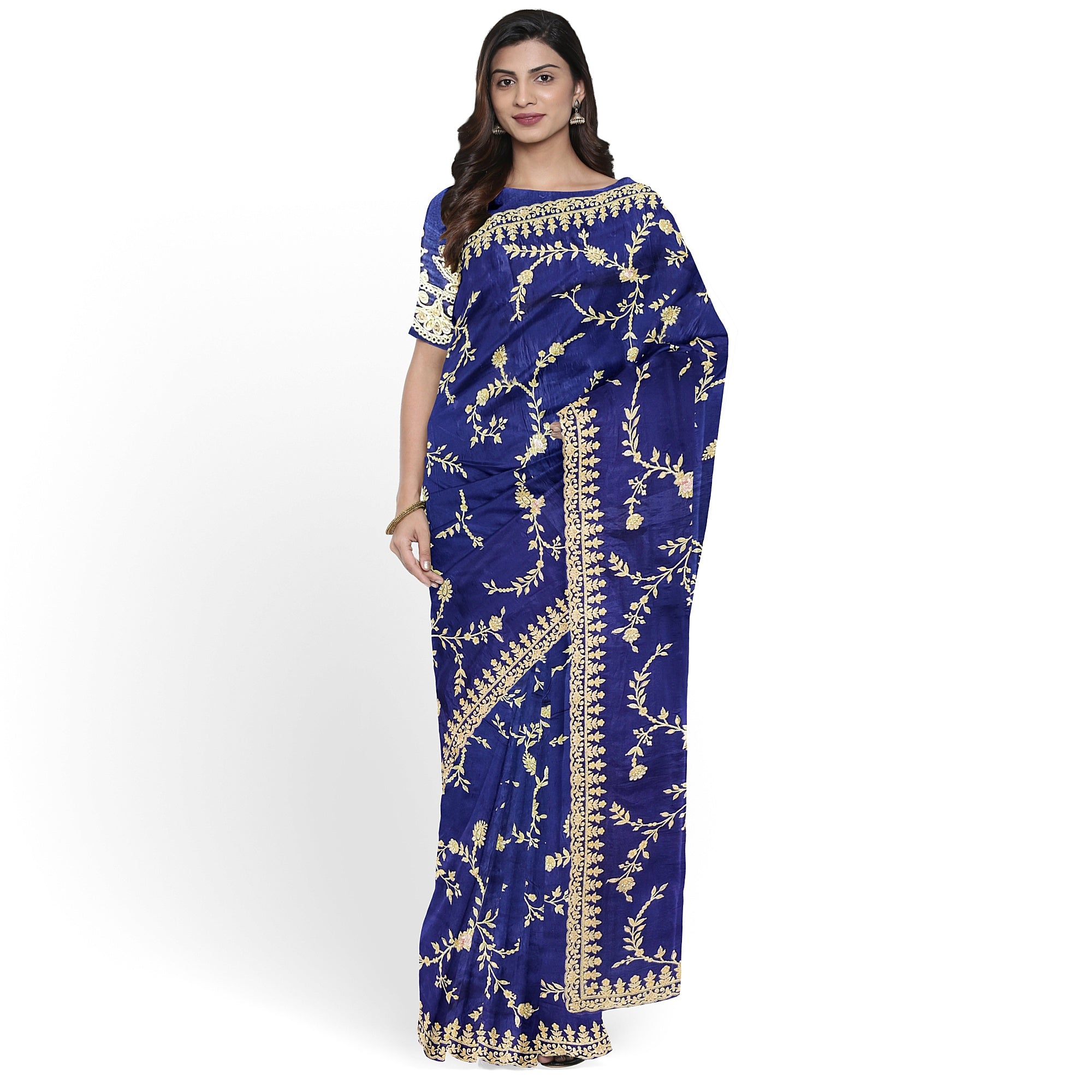 Purple Fancy Saree with Elegant Embroidery Work – Fancy Party Wear Saree Online