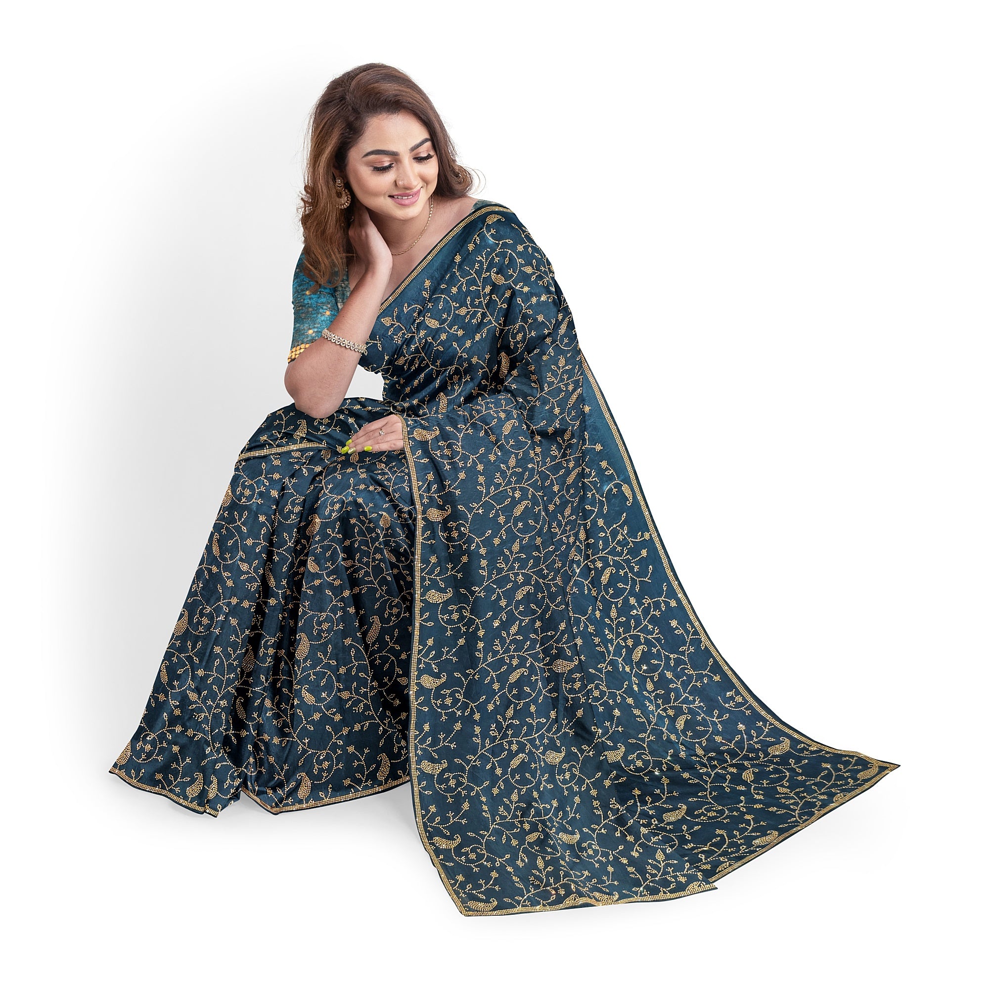 Ramablue Fancy Saree with All-Over Stone Work – Elegant Designer Party Wear Saree