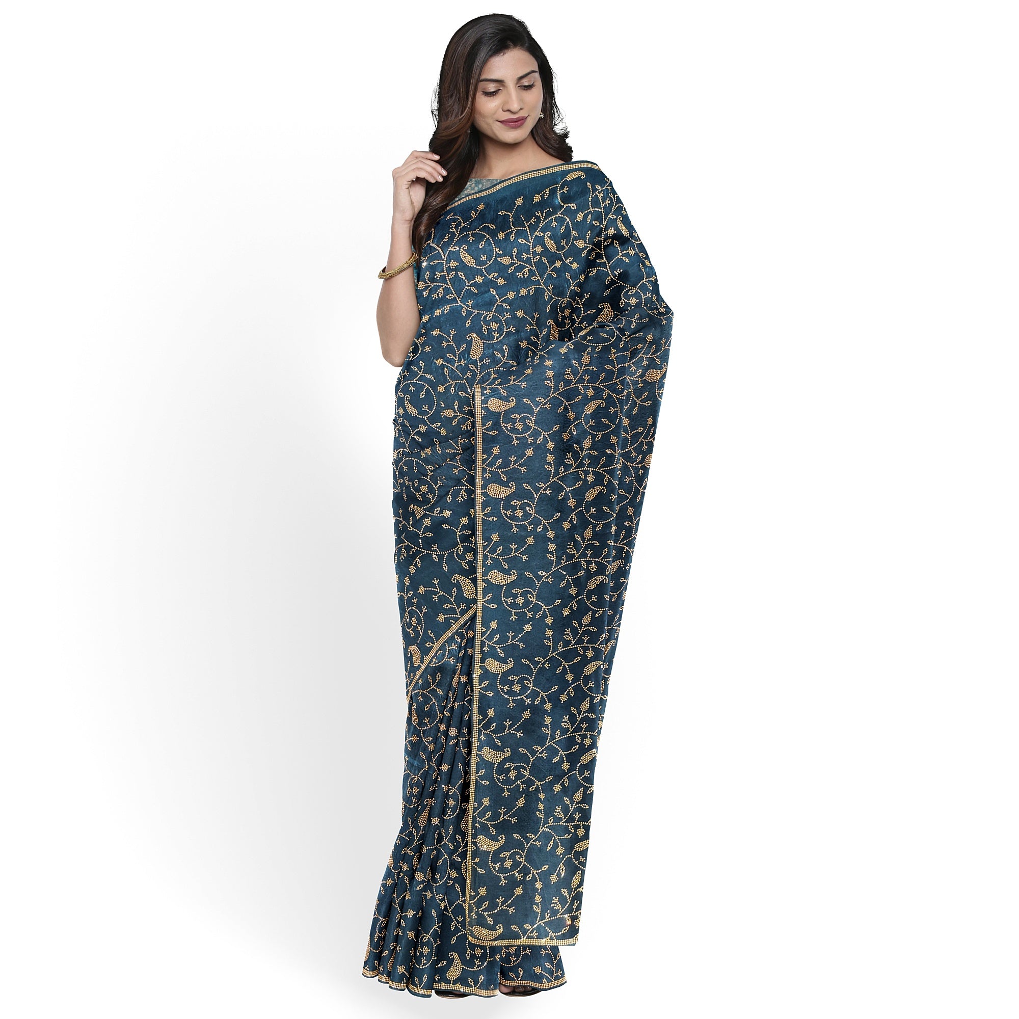 Ramablue Fancy Saree with All-Over Stone Work – Elegant Designer Party Wear Saree