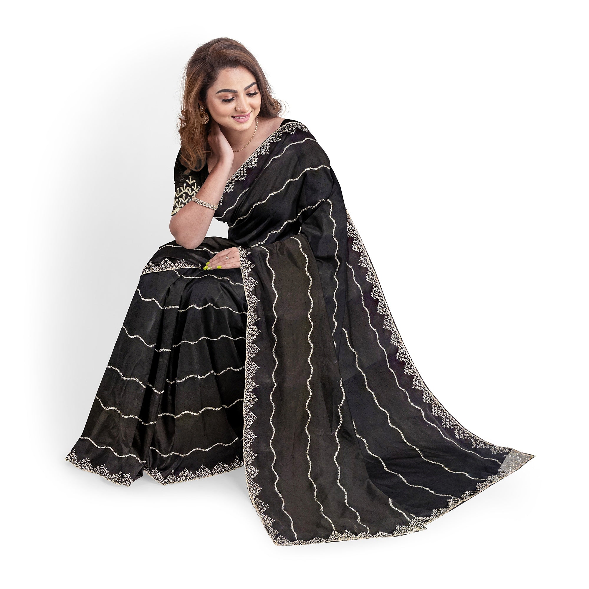 Black Fancy Saree with Sparkling Stone Work – Glamorous Party Wear Saree Online