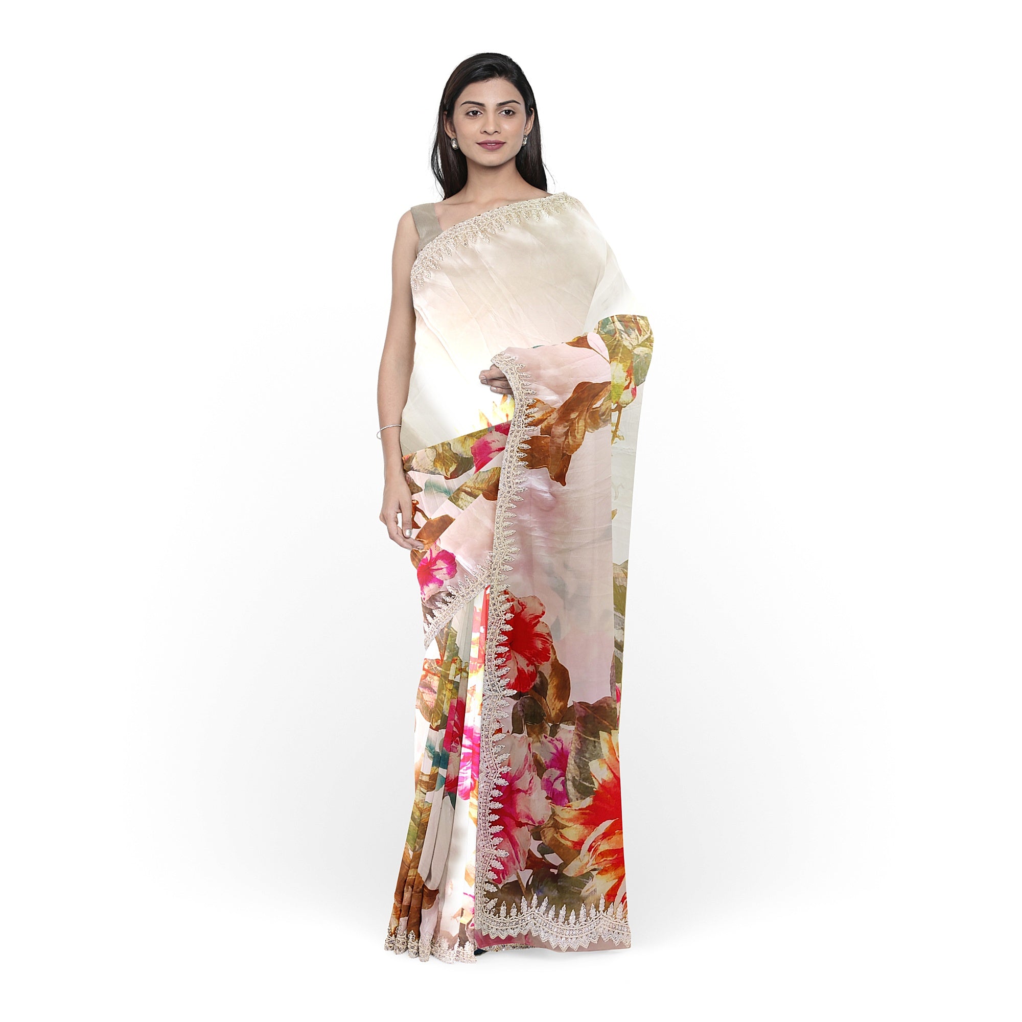 Floral Fancy Saree with Embroidery Work Border – Elegant Fancy Saree Online