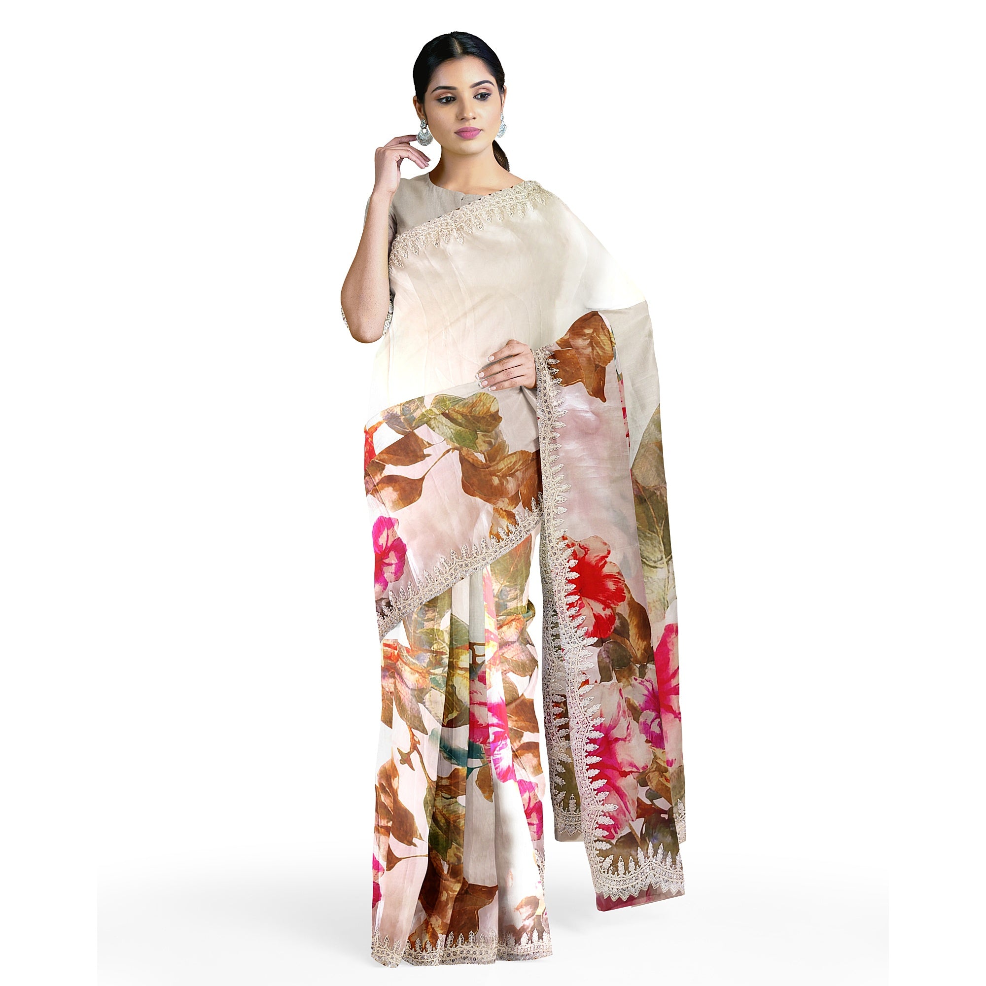 Floral Fancy Saree with Embroidery Work Border – Elegant Fancy Saree Online