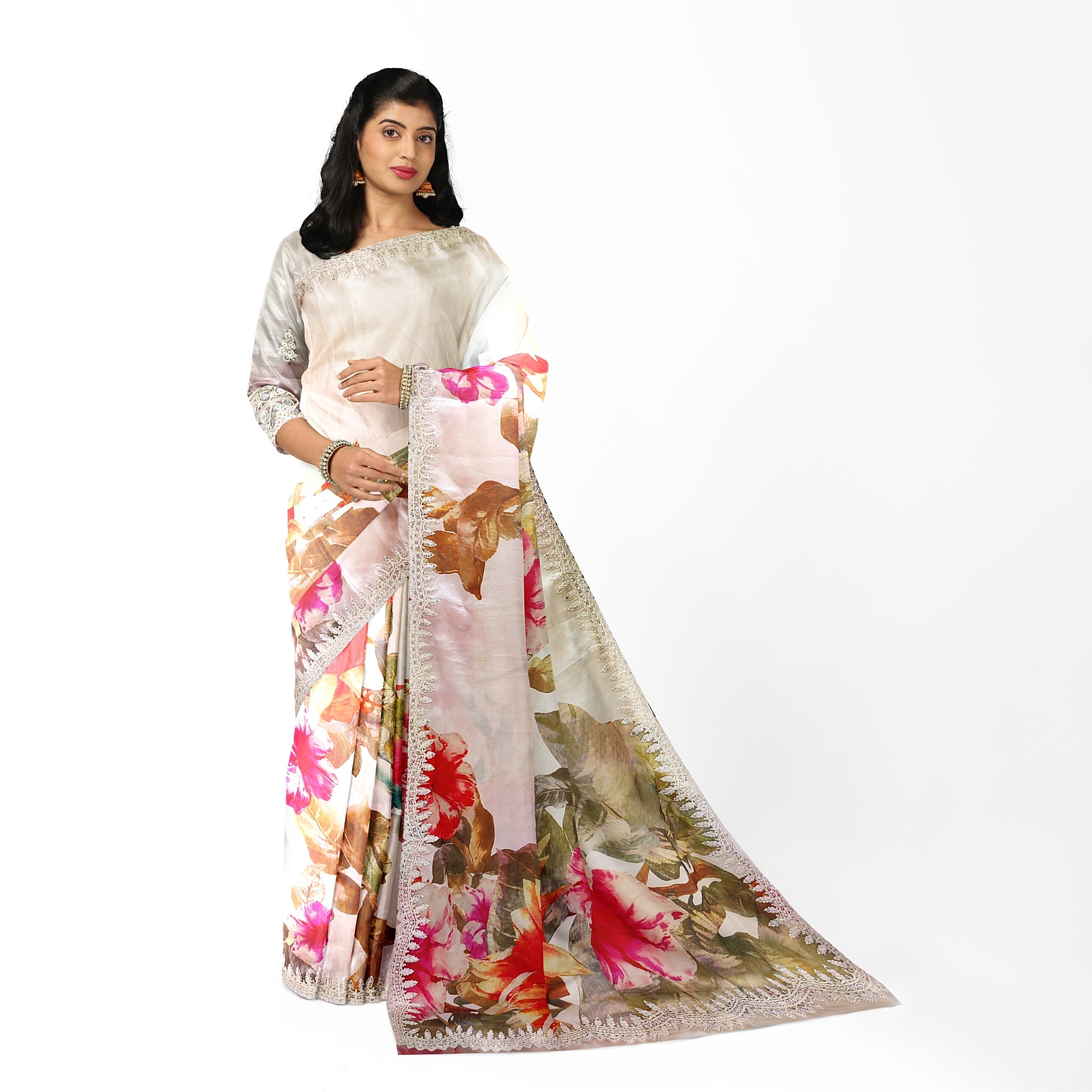 Floral Fancy Saree with Embroidery Work Border – Elegant Fancy Saree Online