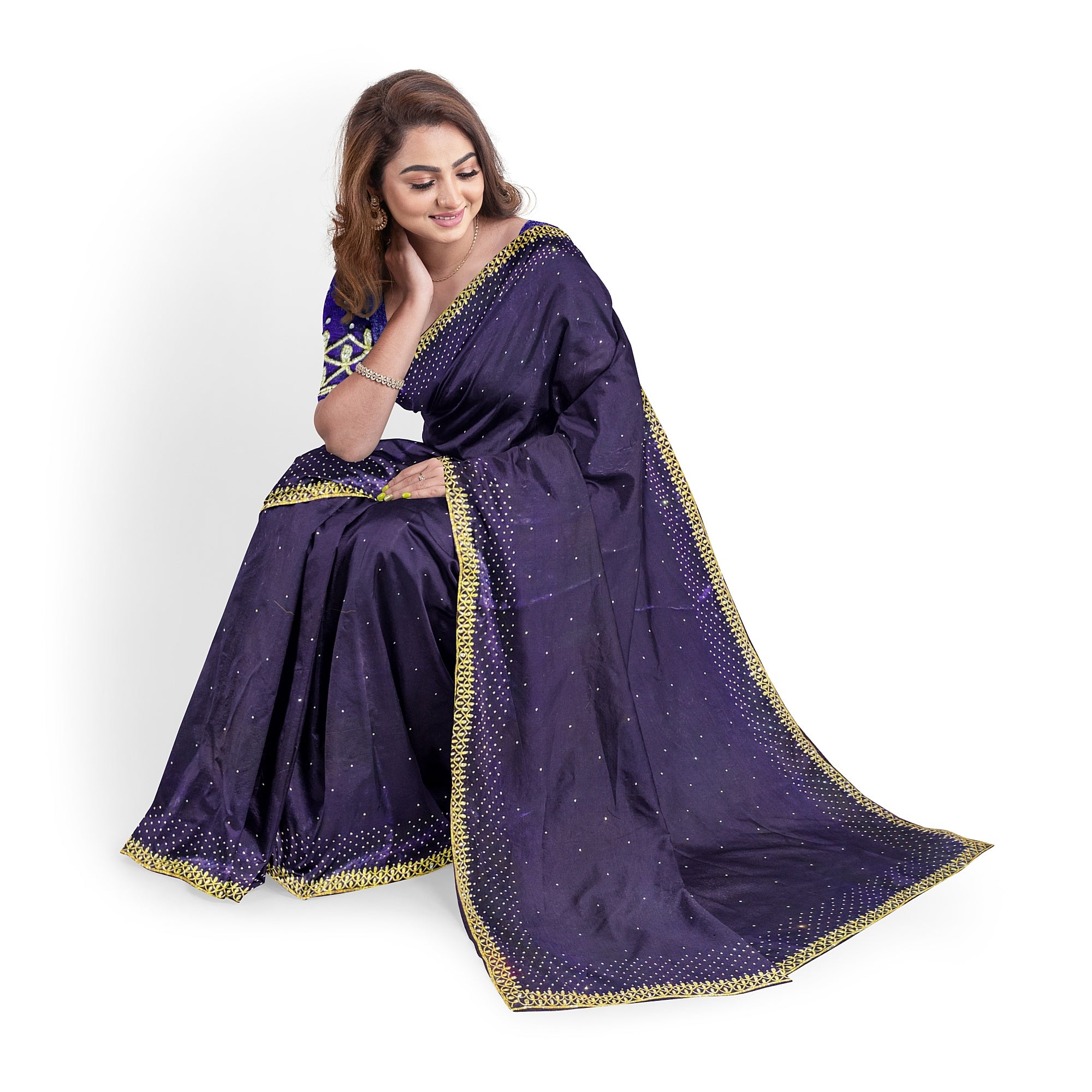 Wine Fancy Saree with Stunning Stone Work – Luxe Party Wear Saree Online