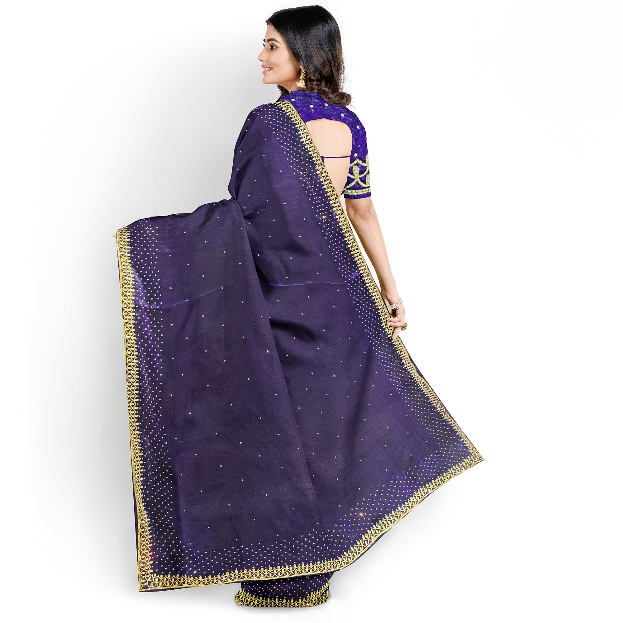 Wine Fancy Saree with Stunning Stone Work – Luxe Party Wear Saree Online