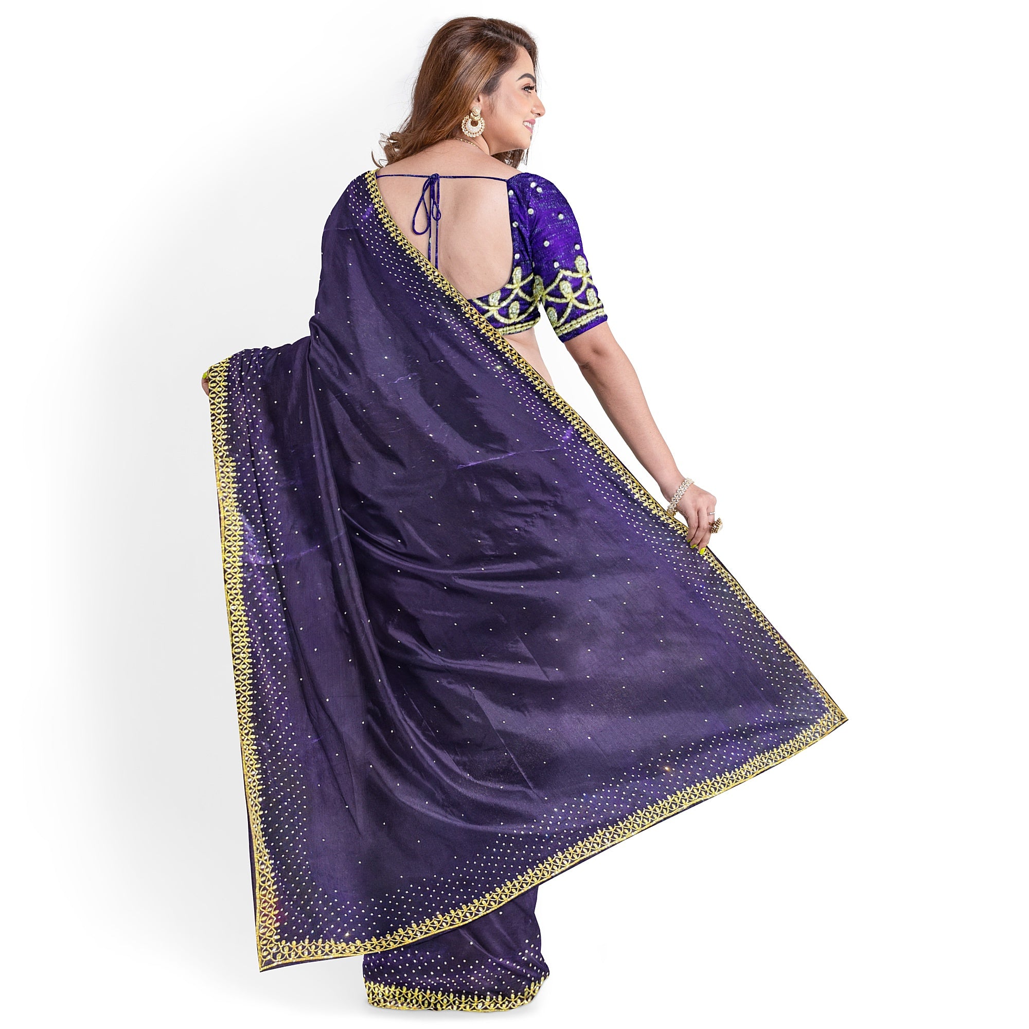 Wine Fancy Saree with Stunning Stone Work – Luxe Party Wear Saree Online