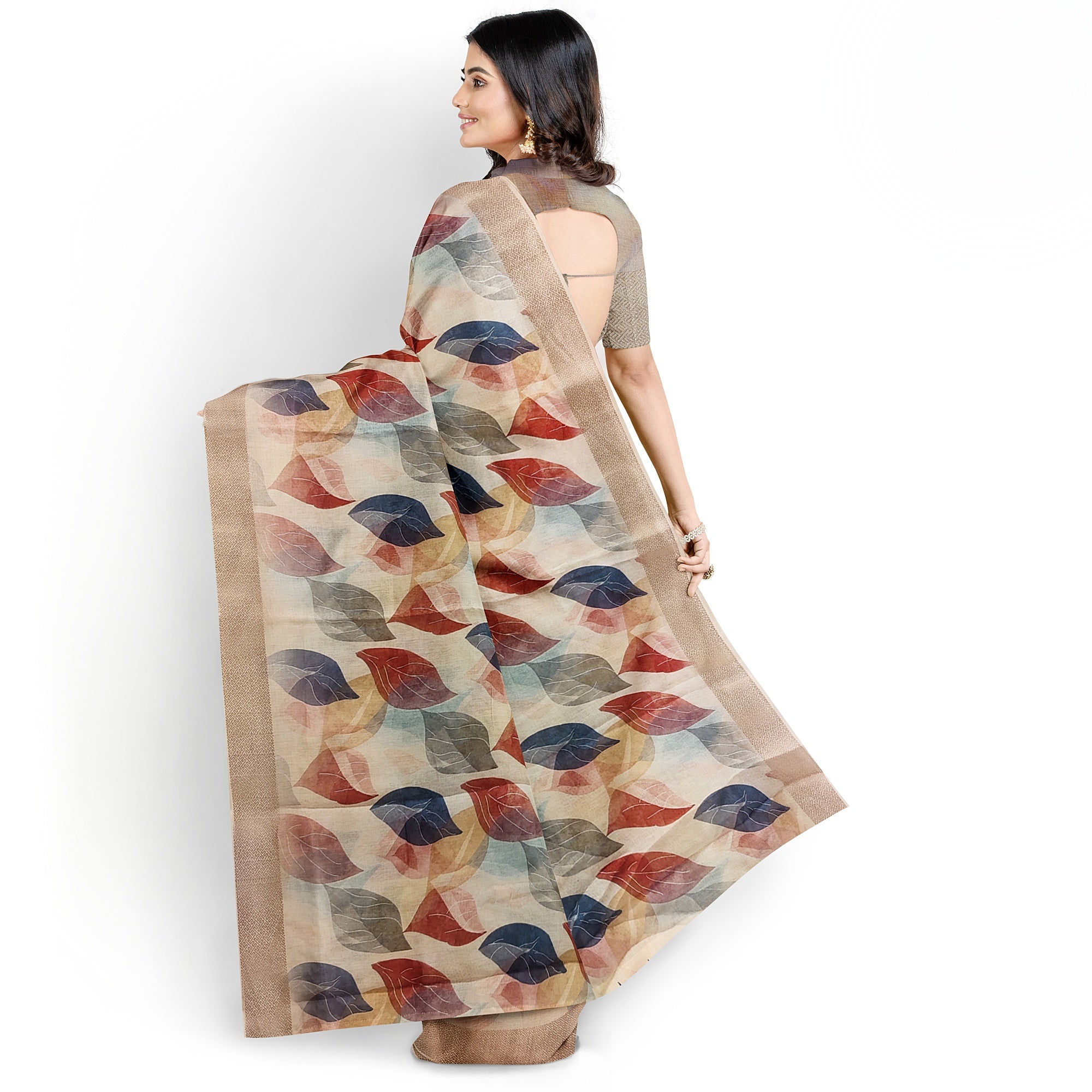 Multicolour Floral Leaf Work Fancy Saree – Vibrant Designer Saree for Festive Looks