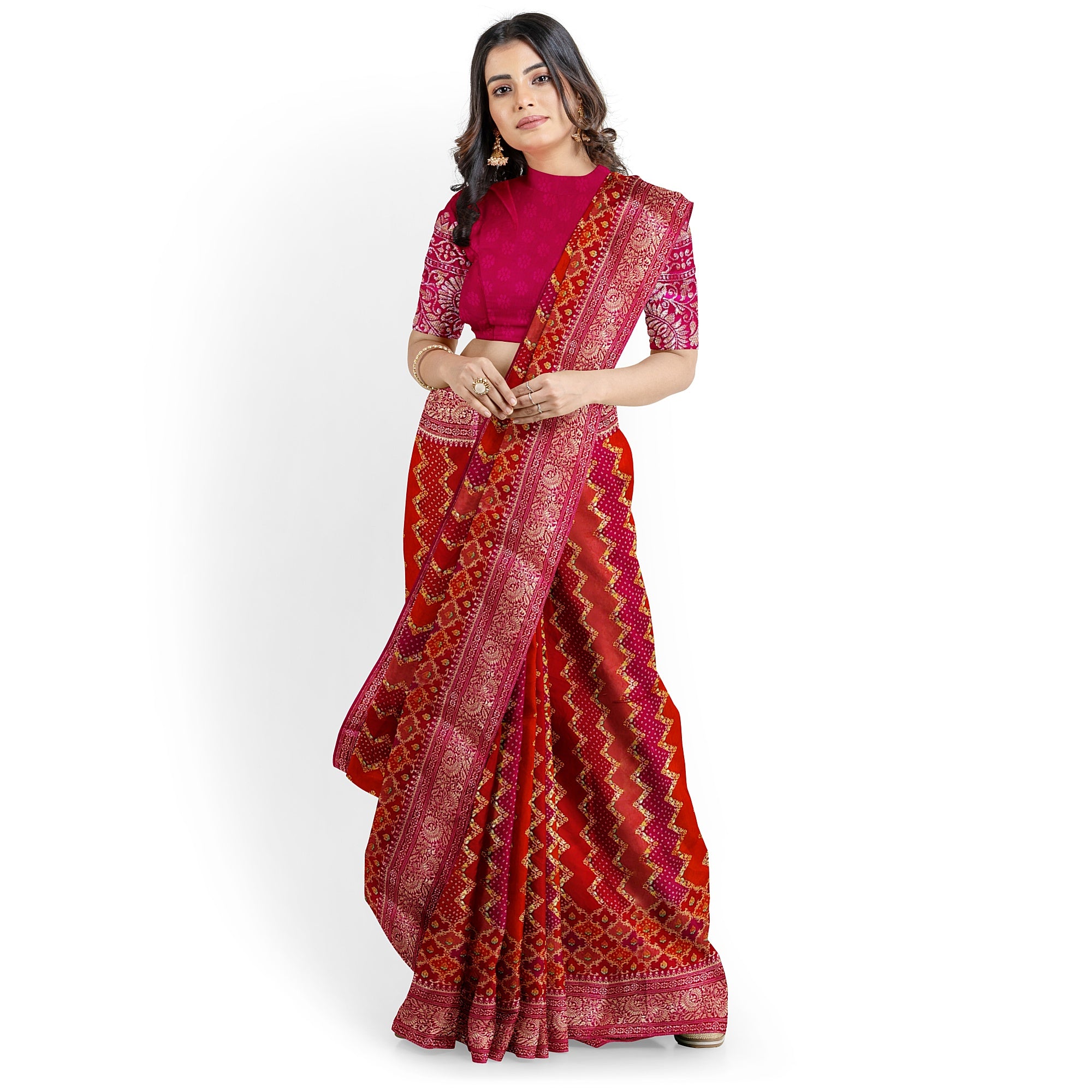 Pink & Red Fancy Silk Saree with Subtle Shine – Elegant Festive Wear Saree Online