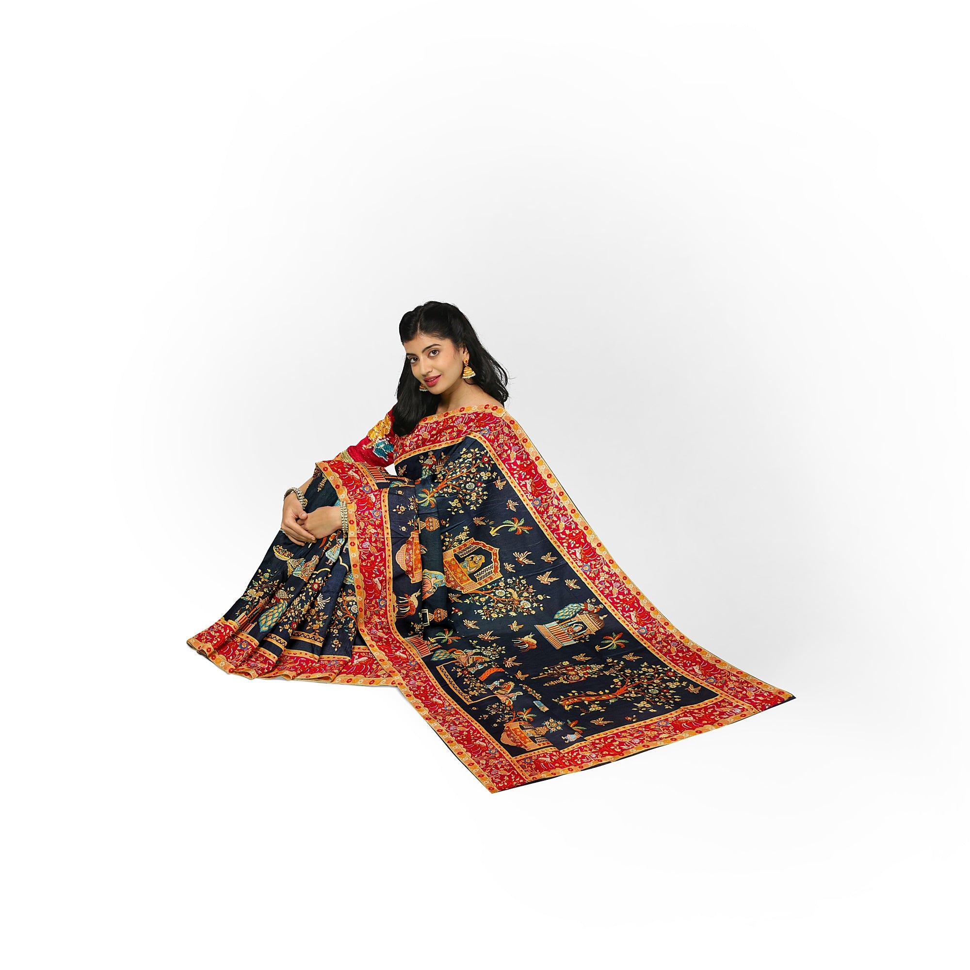 Mughal Work Saree with Animal Border and Zari Work – Regal Traditional Saree Online