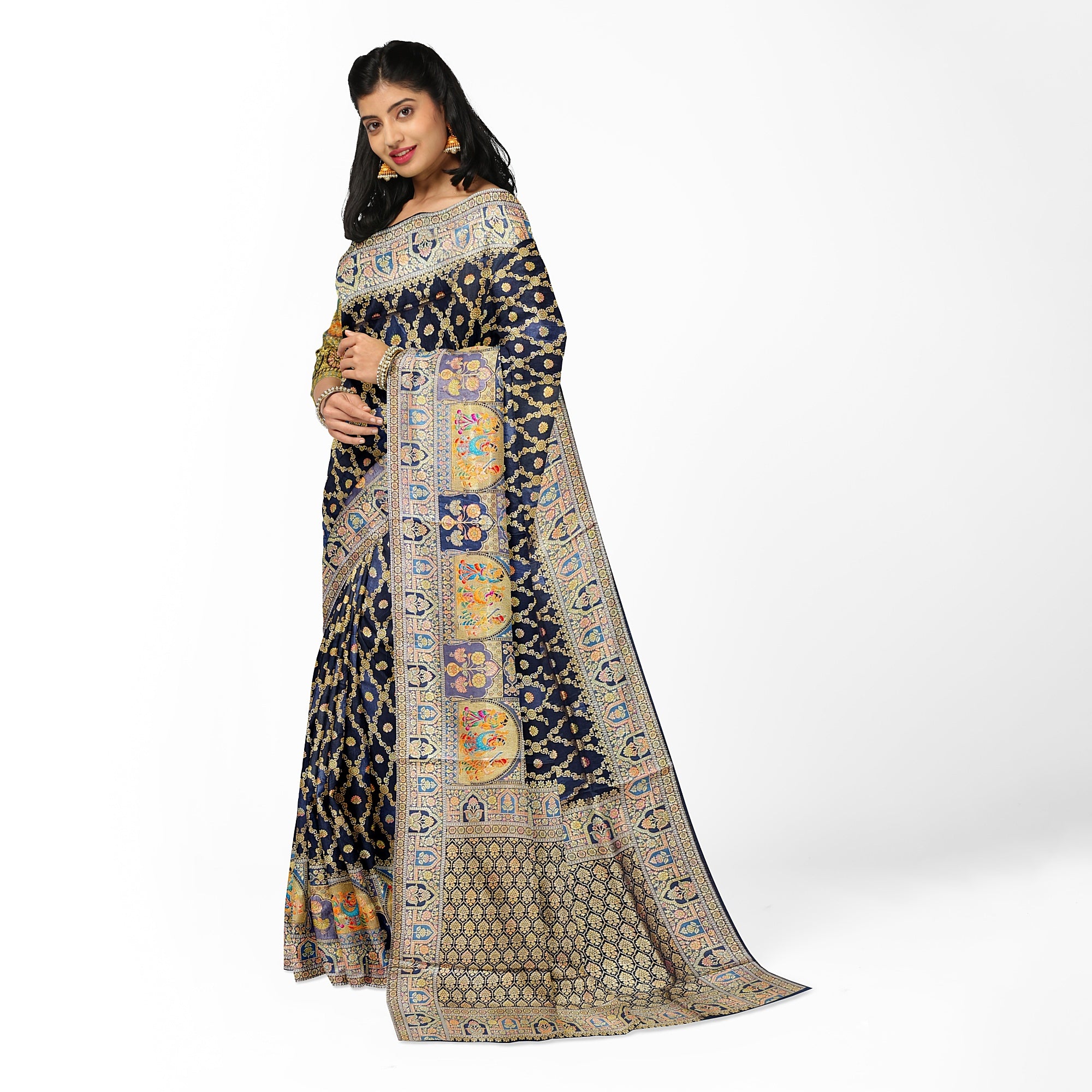 Black Fancy Saree with Mughal Work – Elegant Fancy Saree Online
