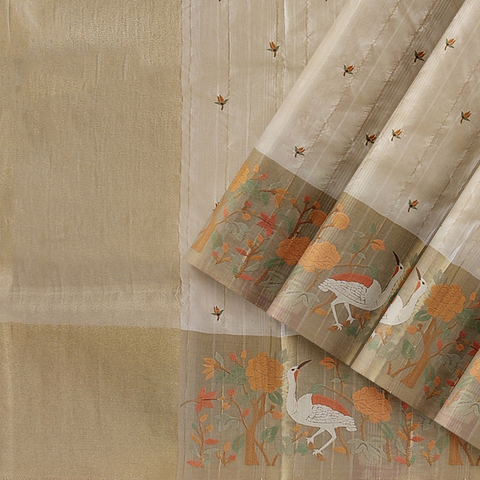 Designer Flamingo Raw Silk Saree with Border – Shop Online