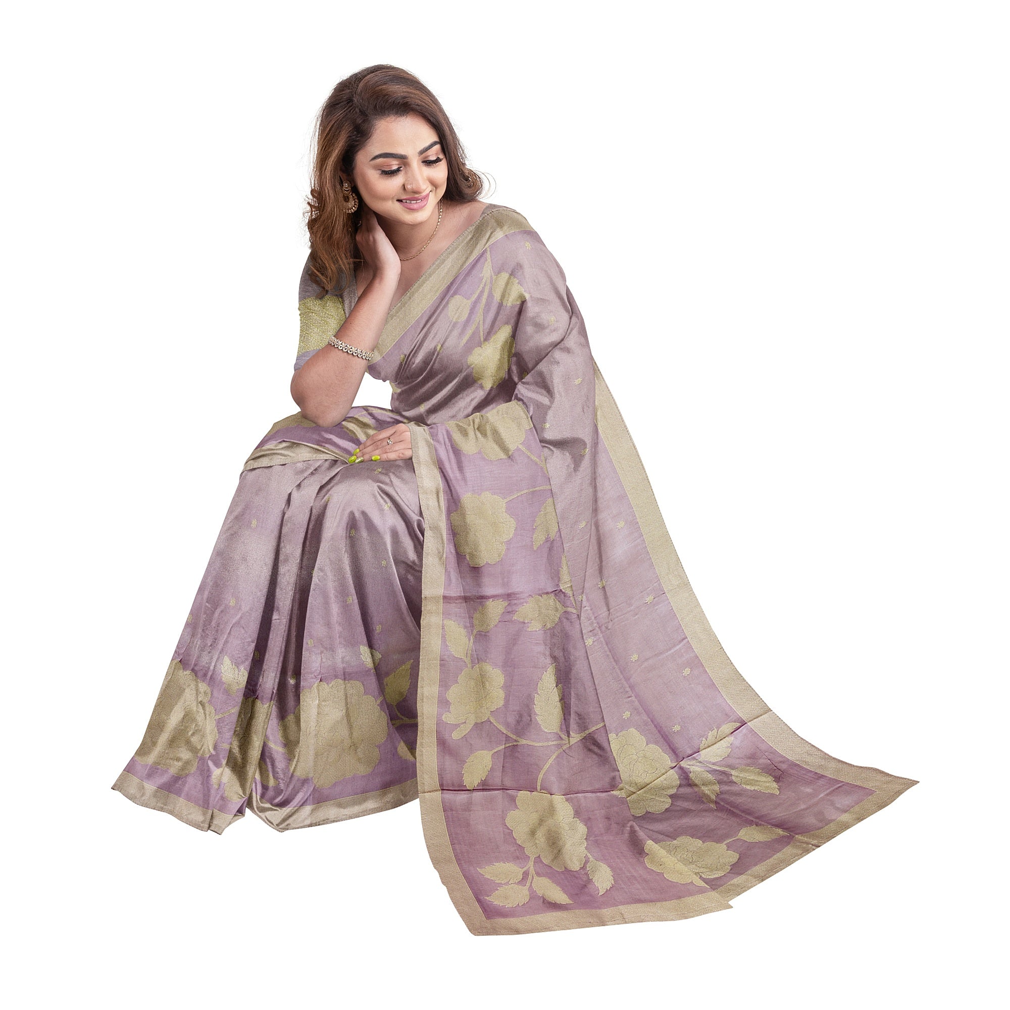 Light Lavender Fancy Silk Saree – Silver Zari Work – Shop Online