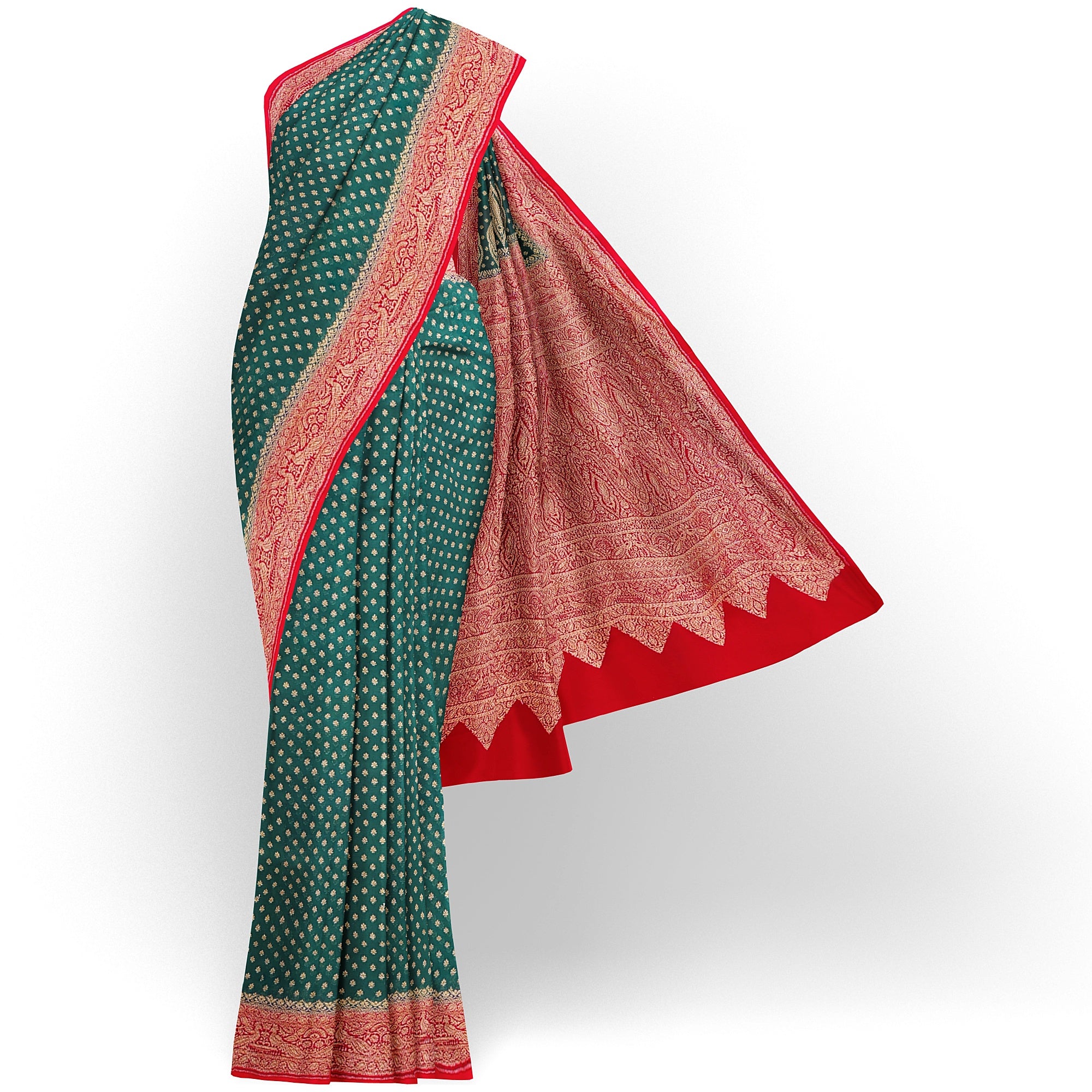 Bottle Green Kanjivaram Silk Saree with Rich Red Zari Border – Classic Handloom Wedding Saree Online - New Sudarshan Silks`