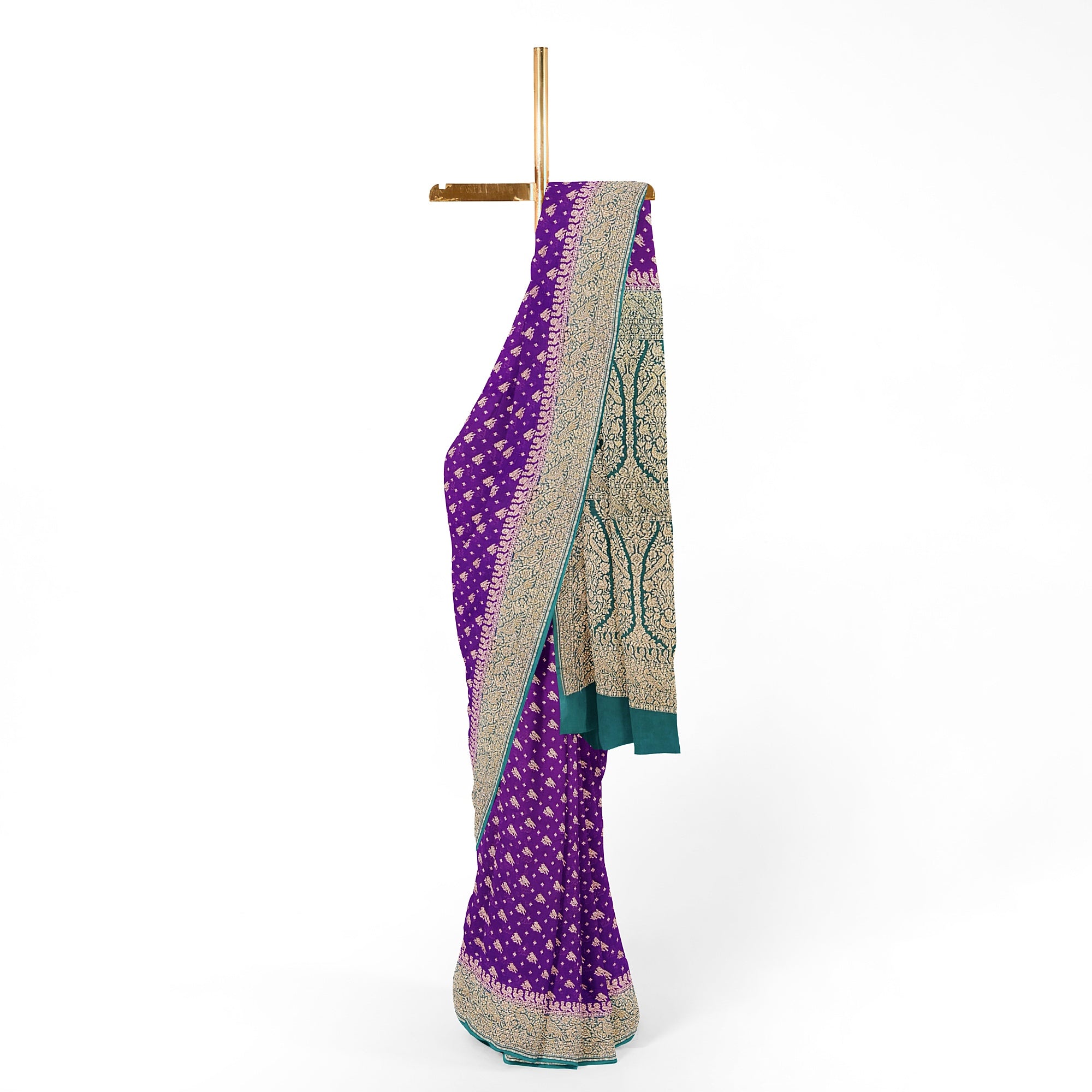 Wine Pure Georgette Silk Saree with Bottle Green Parrot Butta – Luxurious Designer Saree for Celebrations Online - New Sudarshan Silks`