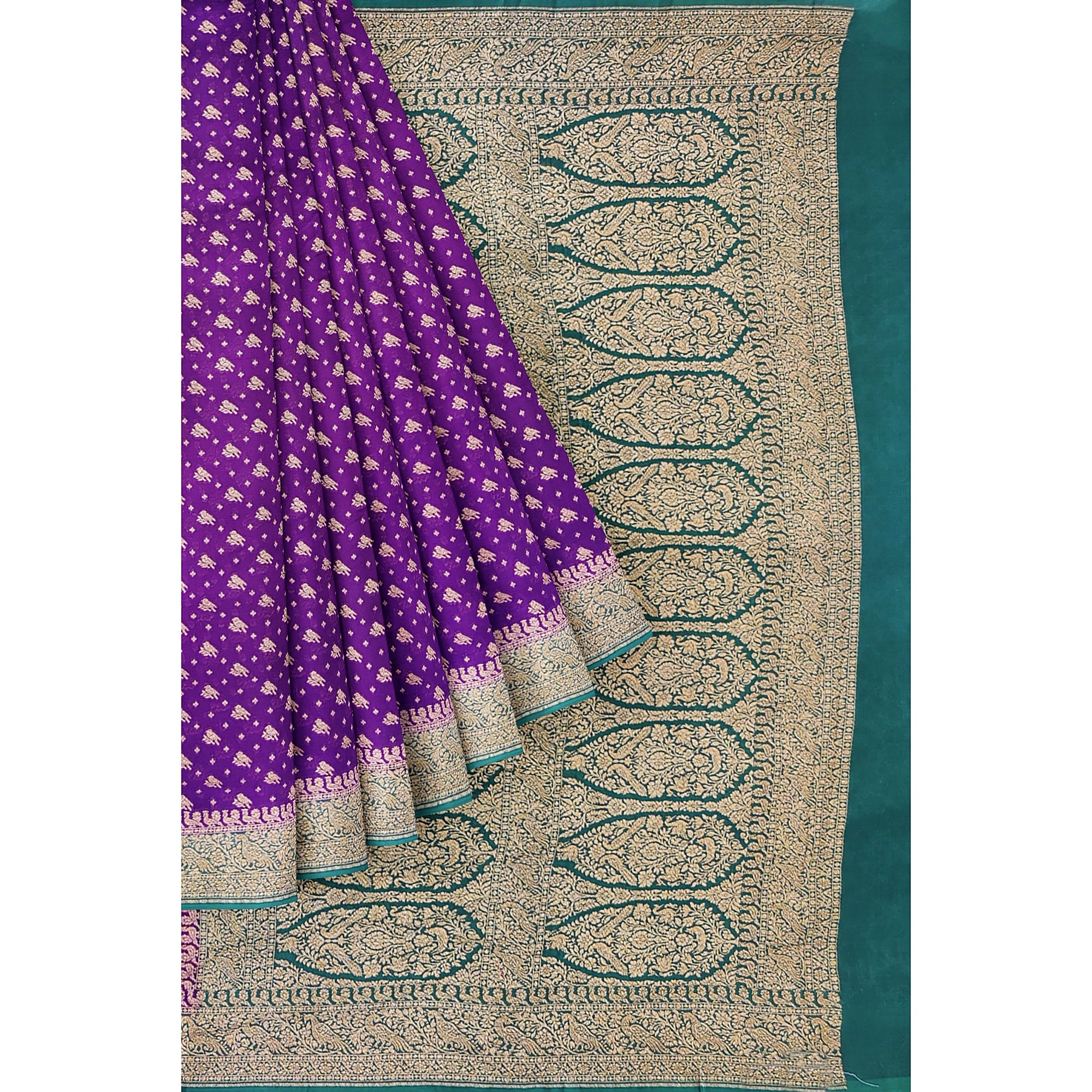 Wine Pure Georgette Silk Saree with Bottle Green Parrot Butta – Luxurious Designer Saree for Celebrations Online - New Sudarshan Silks`