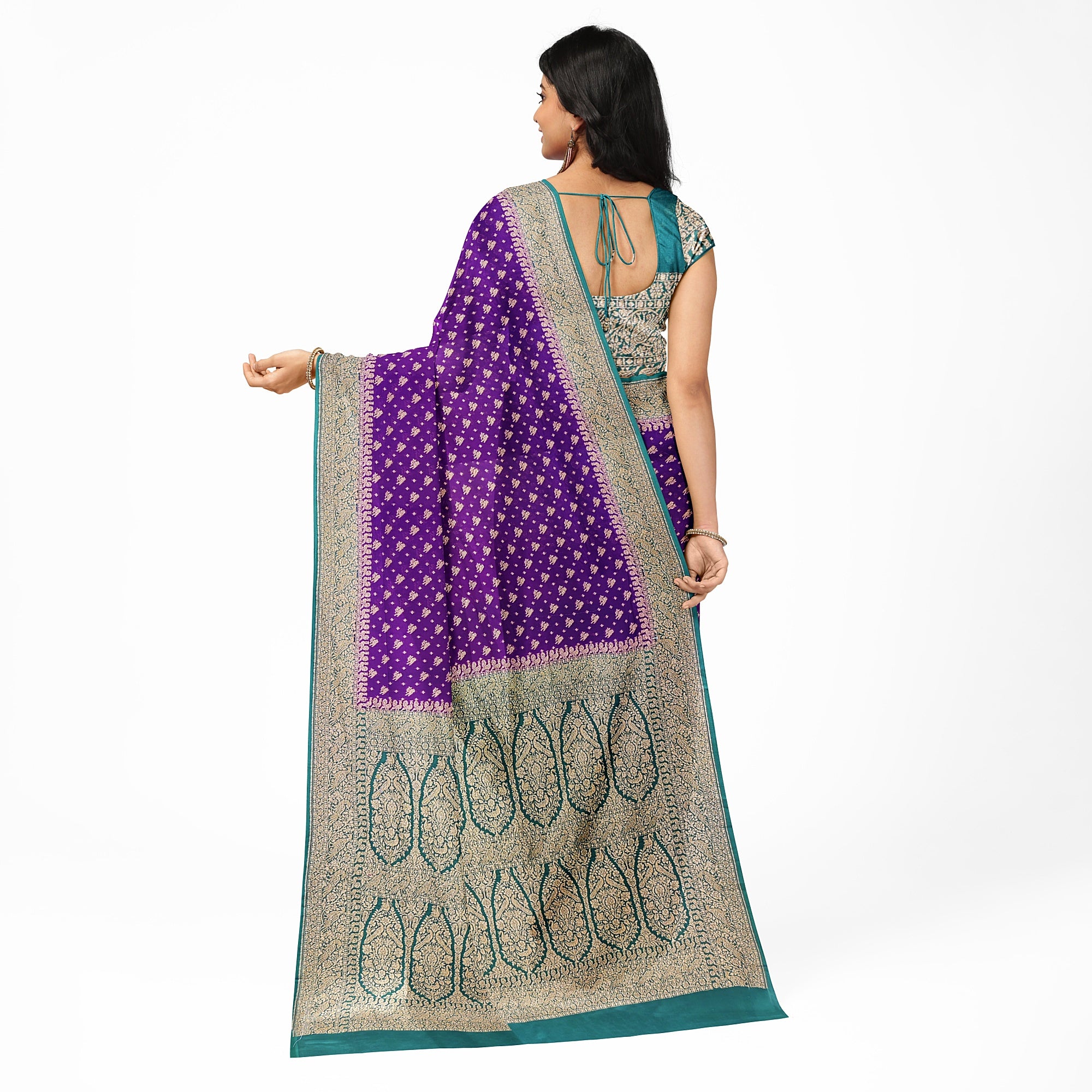 Wine Pure Georgette Silk Saree with Bottle Green Parrot Butta – Luxurious Designer Saree for Celebrations Online - New Sudarshan Silks`