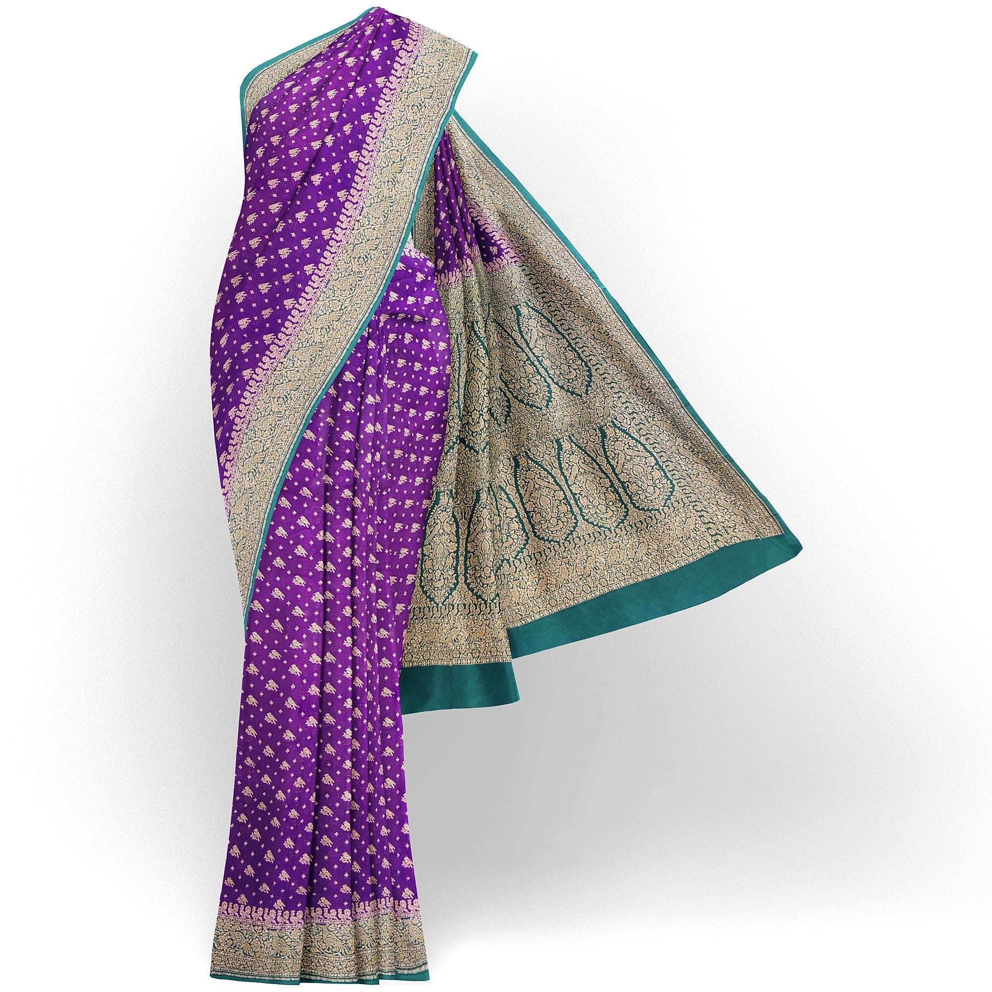 Wine Pure Georgette Silk Saree with Bottle Green Parrot Butta – Luxurious Designer Saree for Celebrations Online - New Sudarshan Silks`