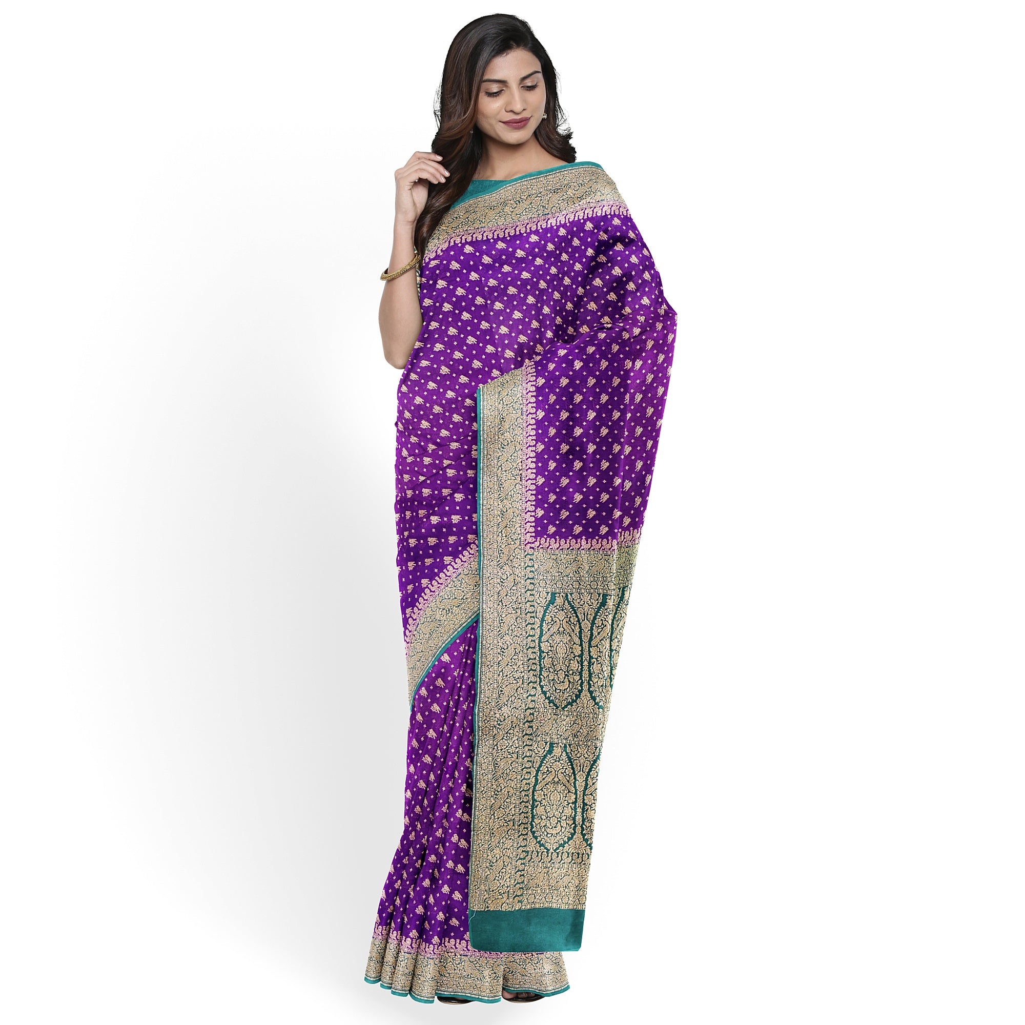 Wine Pure Georgette Silk Saree with Bottle Green Parrot Butta – Luxurious Designer Saree for Celebrations Online - New Sudarshan Silks`